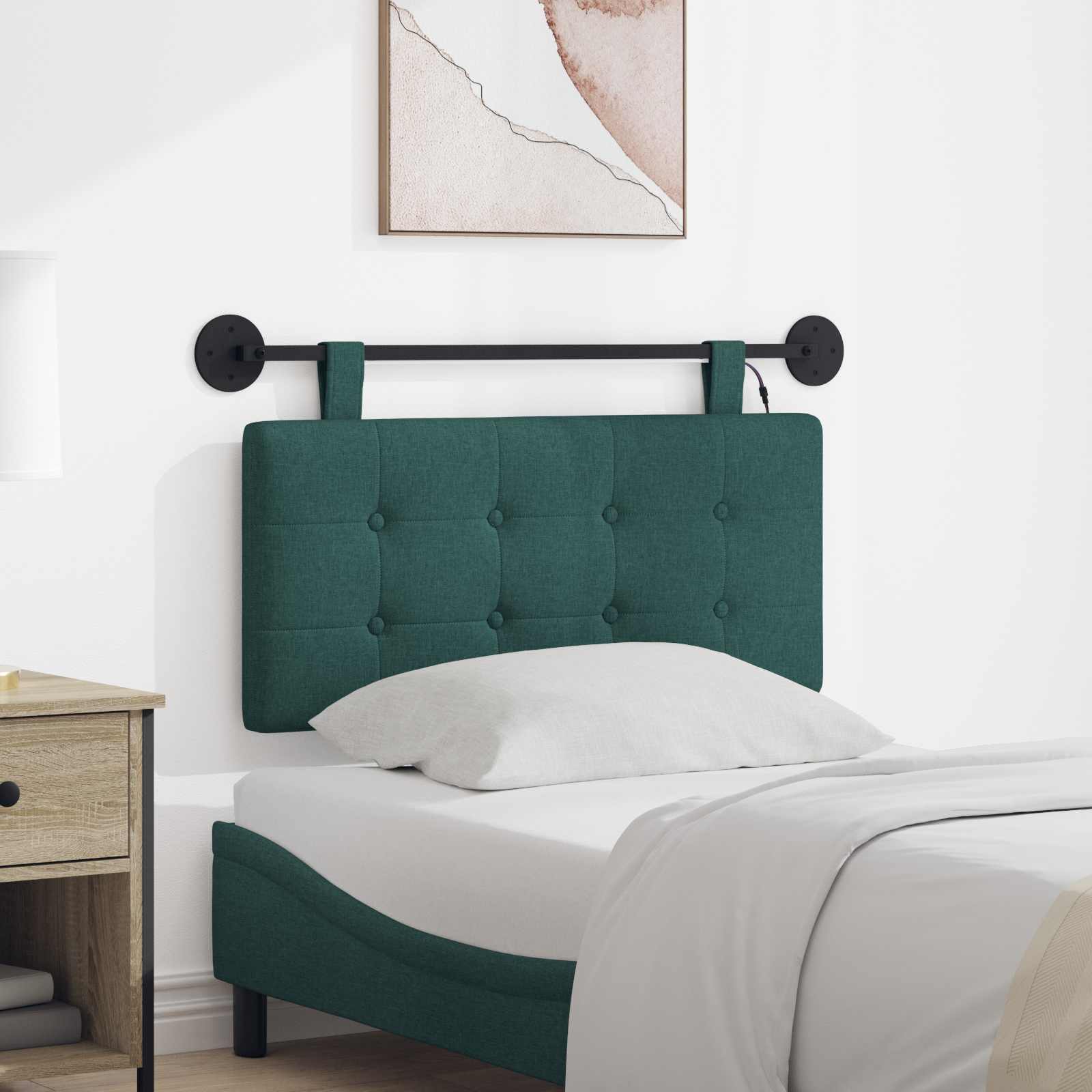 Hangend hoofdbord Met LED-verlichting Donkergroen Stof – afbeelding 1
