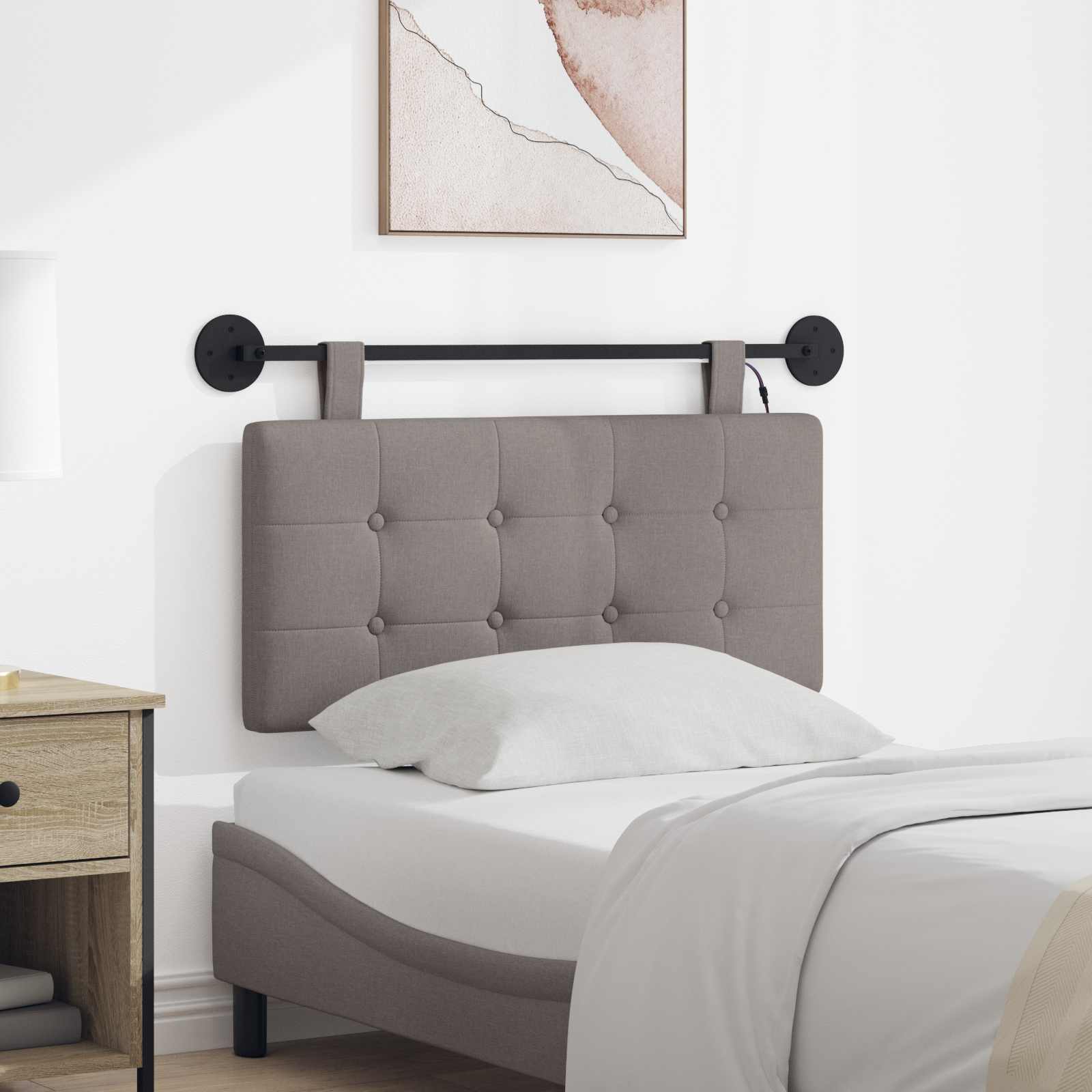 Hangend hoofdbord Met LED-verlichting Taupe Stof – afbeelding 1