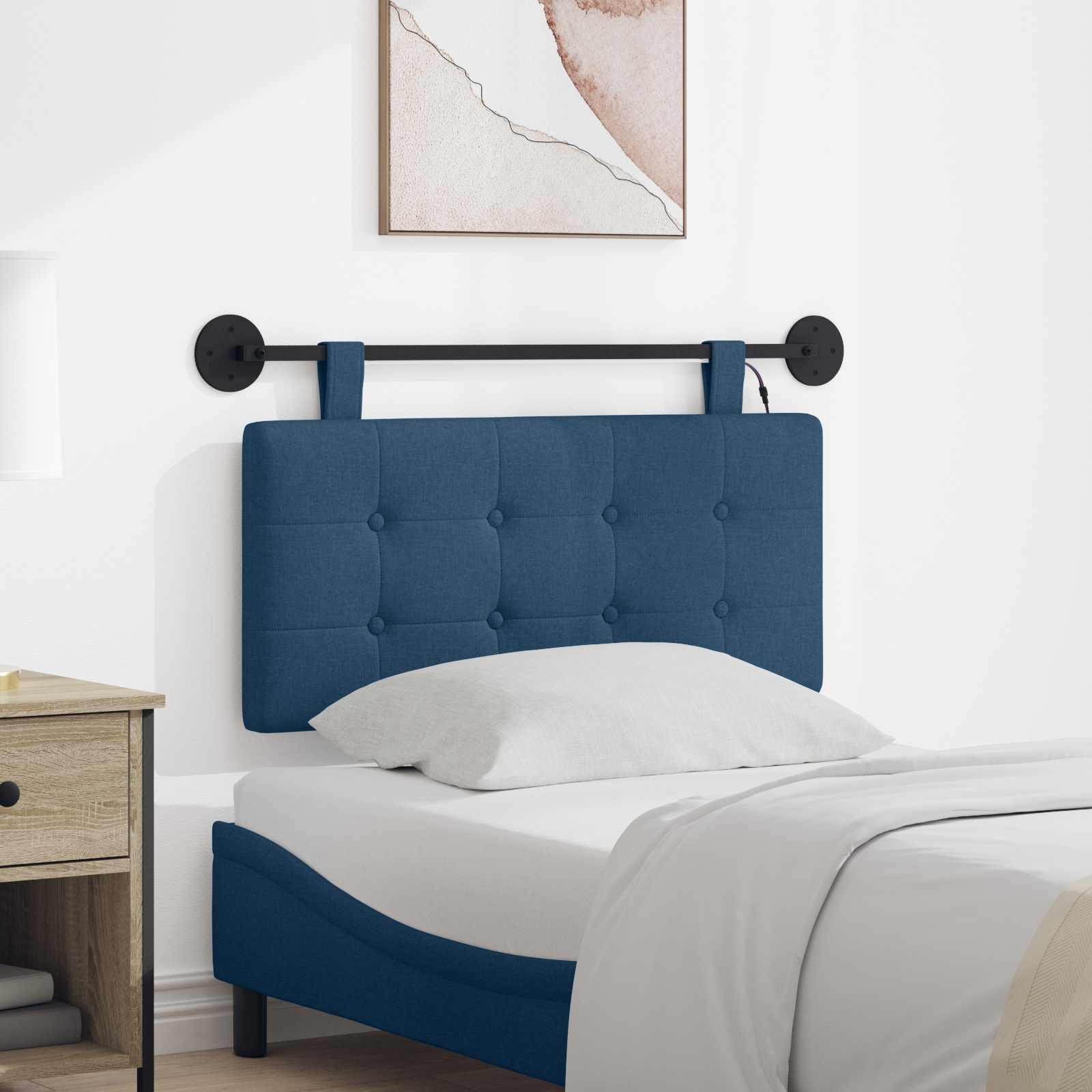 Hangend hoofdbord Met LED-verlichting Blauw Stof – afbeelding 1