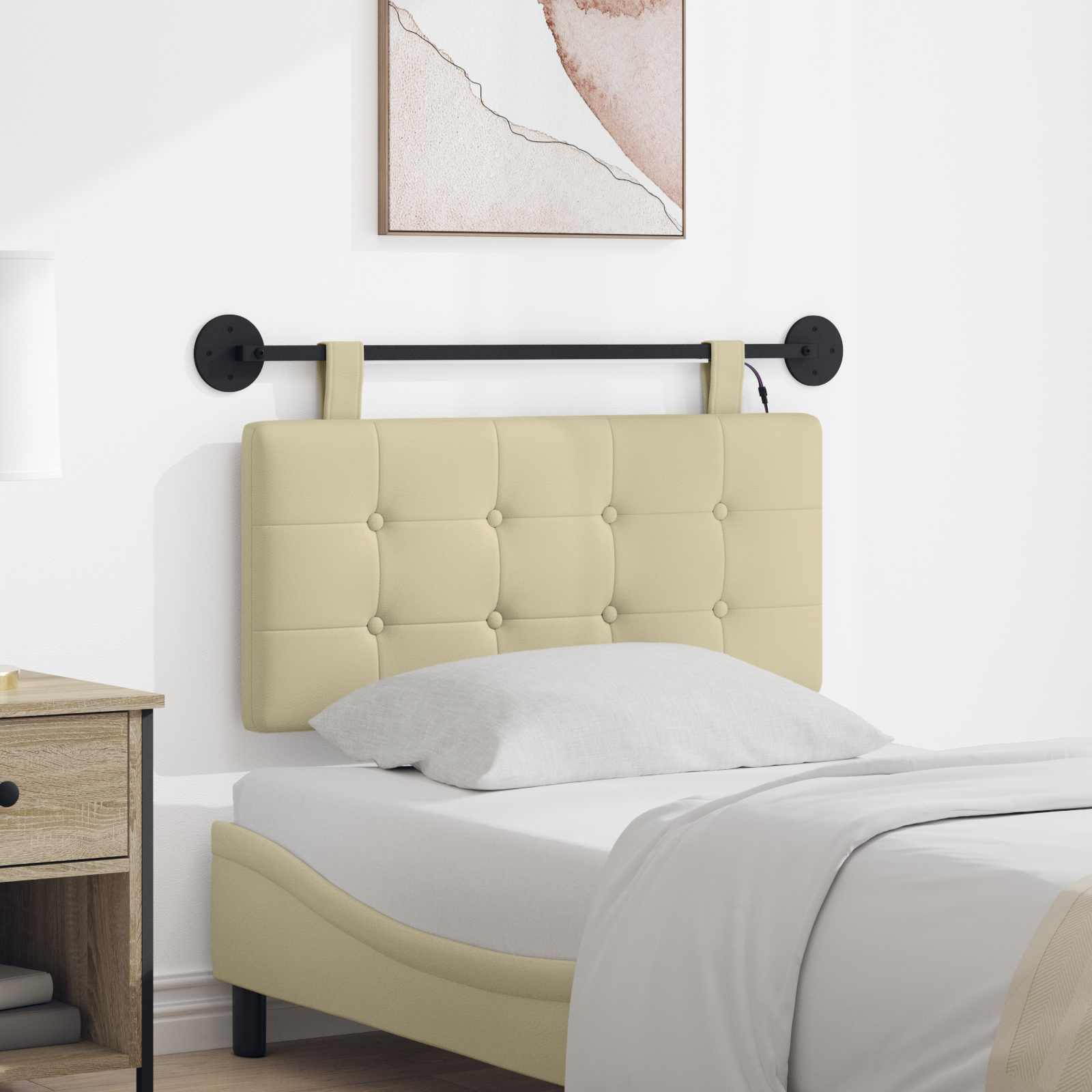 Hangend hoofdbord Met LED-verlichting Crèmekleurig Kunstleer – afbeelding 1