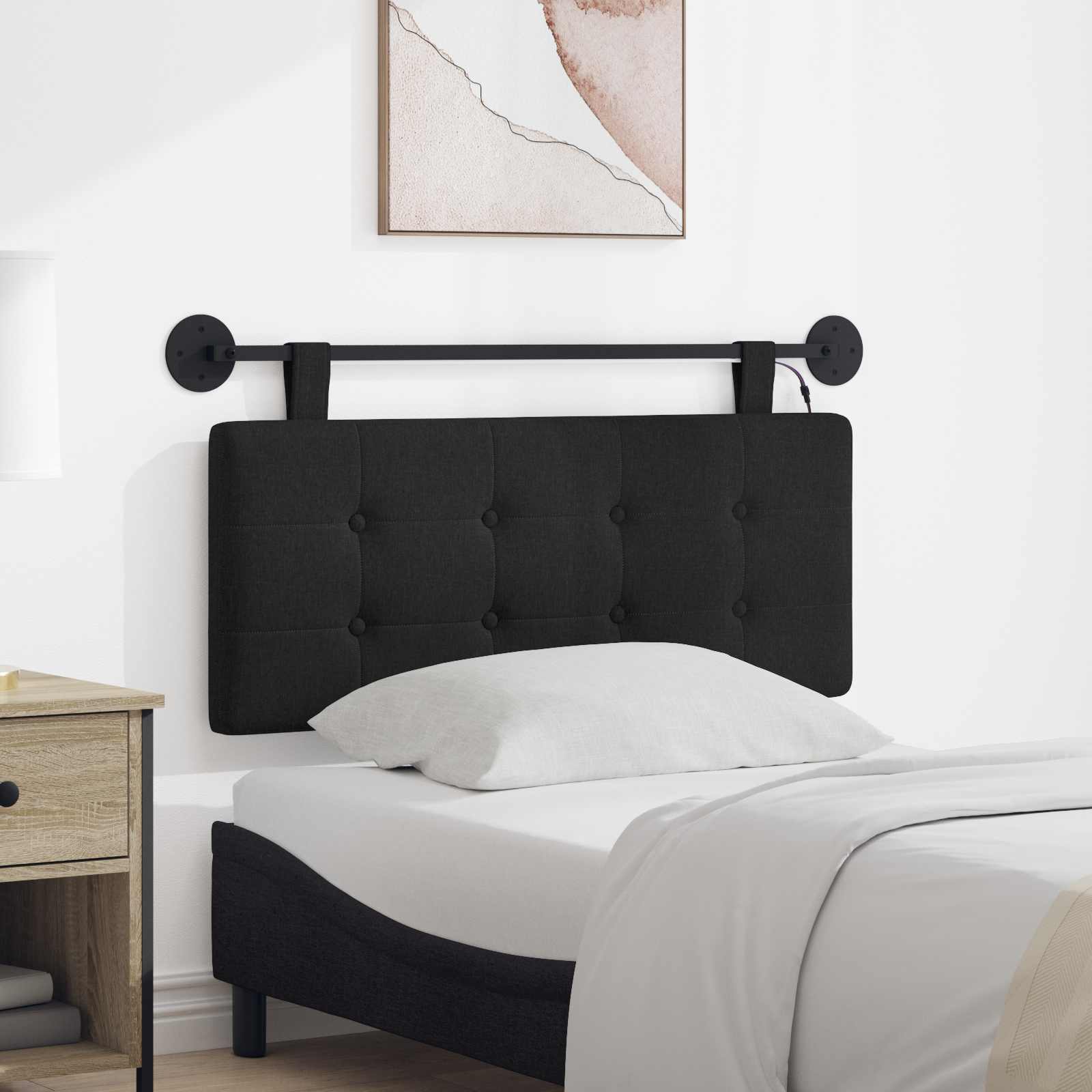 Hangend hoofdbord Met LED-verlichting Zwart Stof – afbeelding 1