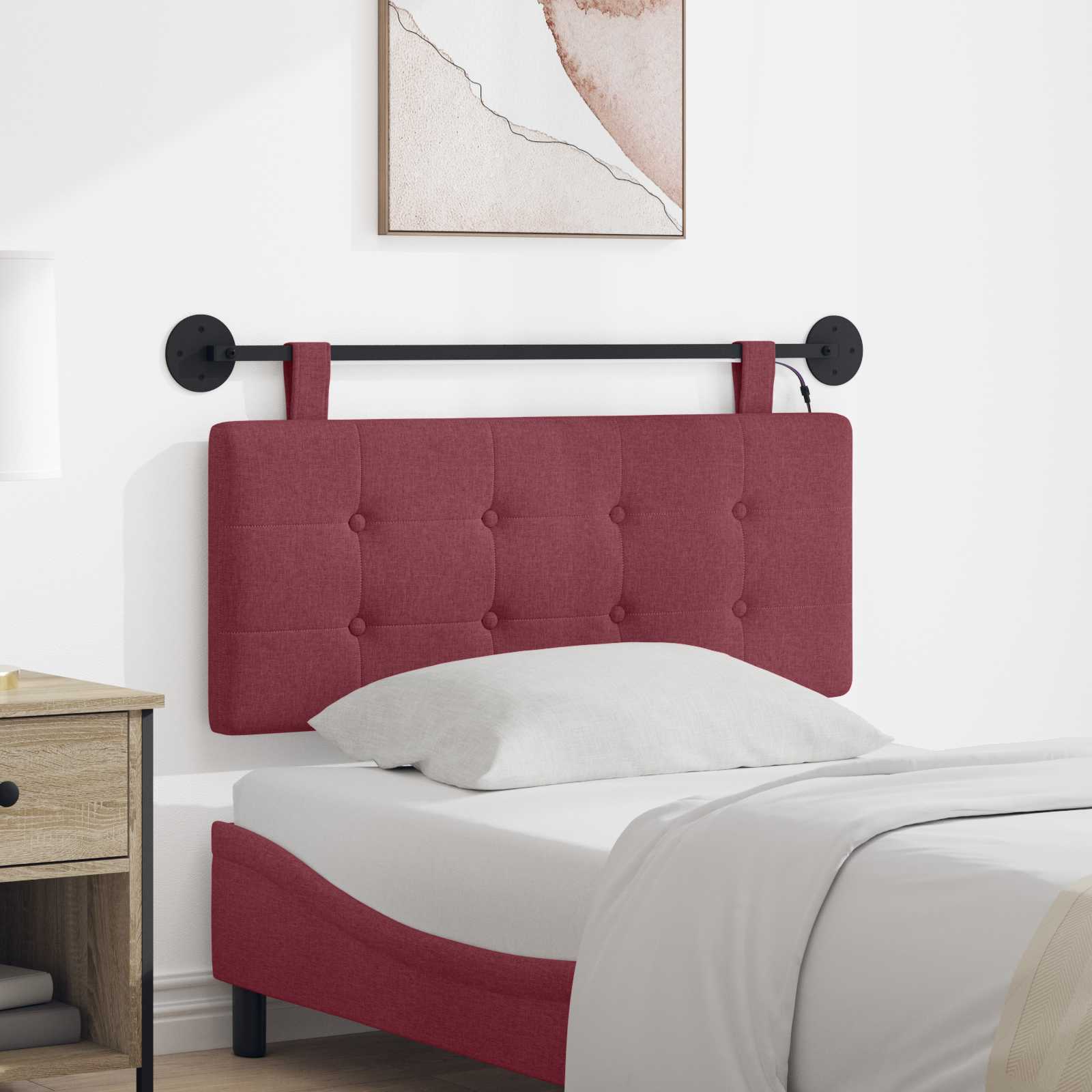 Hangend hoofdbord Met LED-verlichting Wijnrood Stof – afbeelding 1