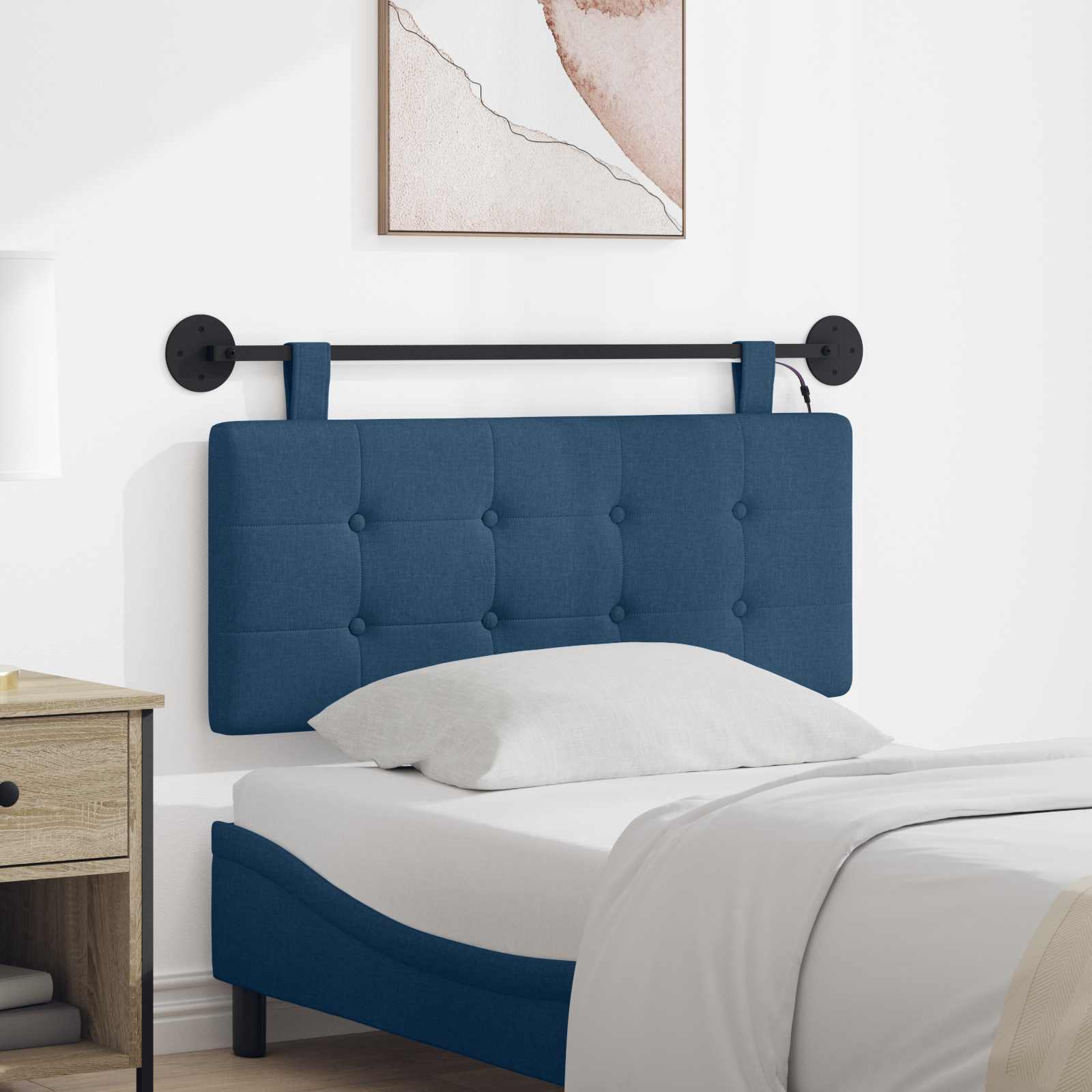 Hangend hoofdbord Met LED-verlichting Blauw Stof – afbeelding 1