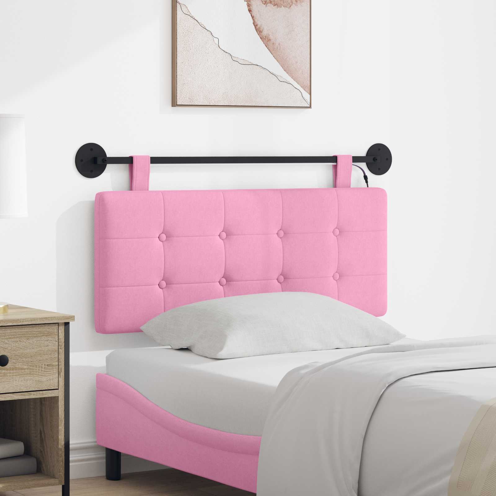 Hangend hoofdbord Met LED-verlichting Roze Stof – afbeelding 1