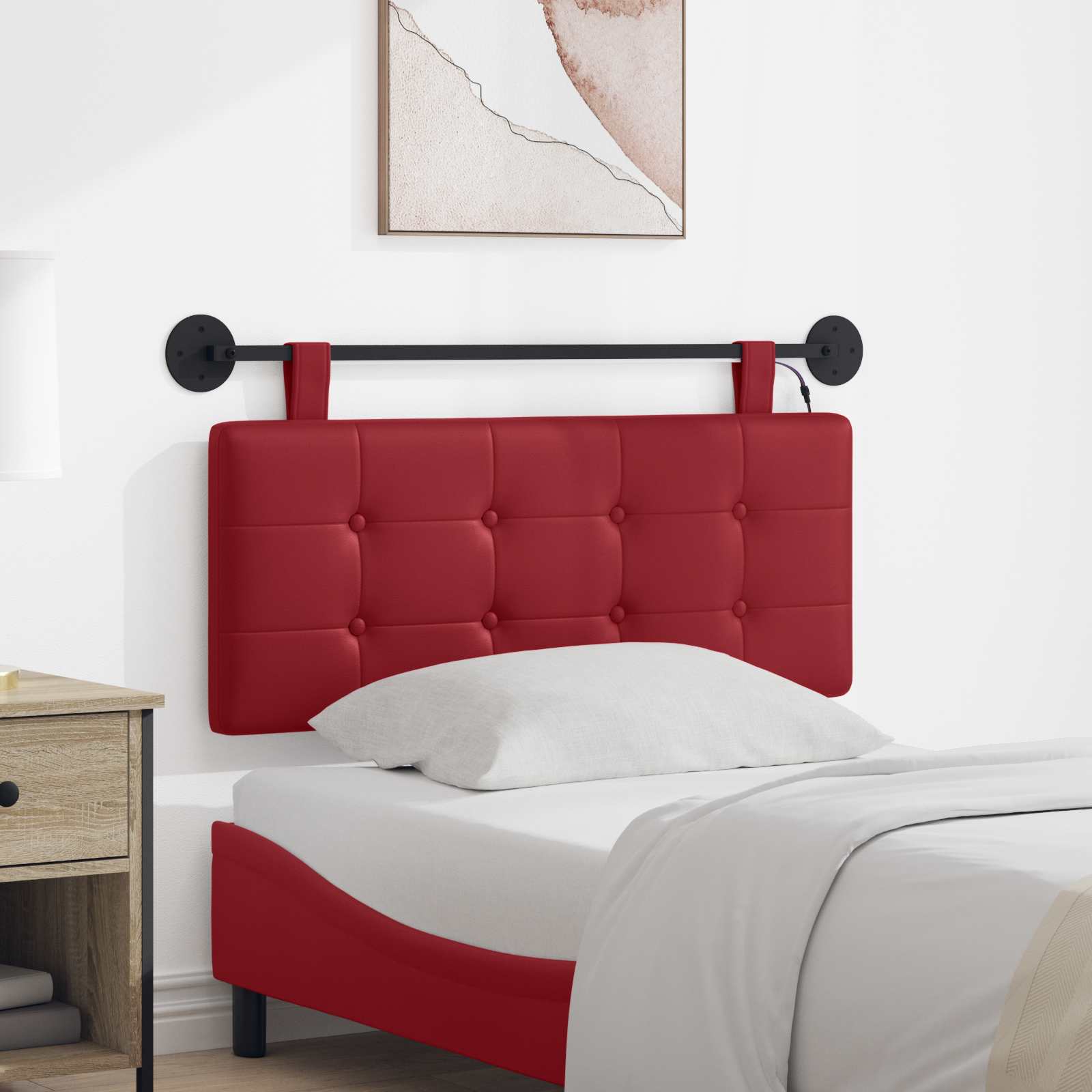 Hangend hoofdbord Met LED-verlichting Wijnrood Kunstleer – afbeelding 1