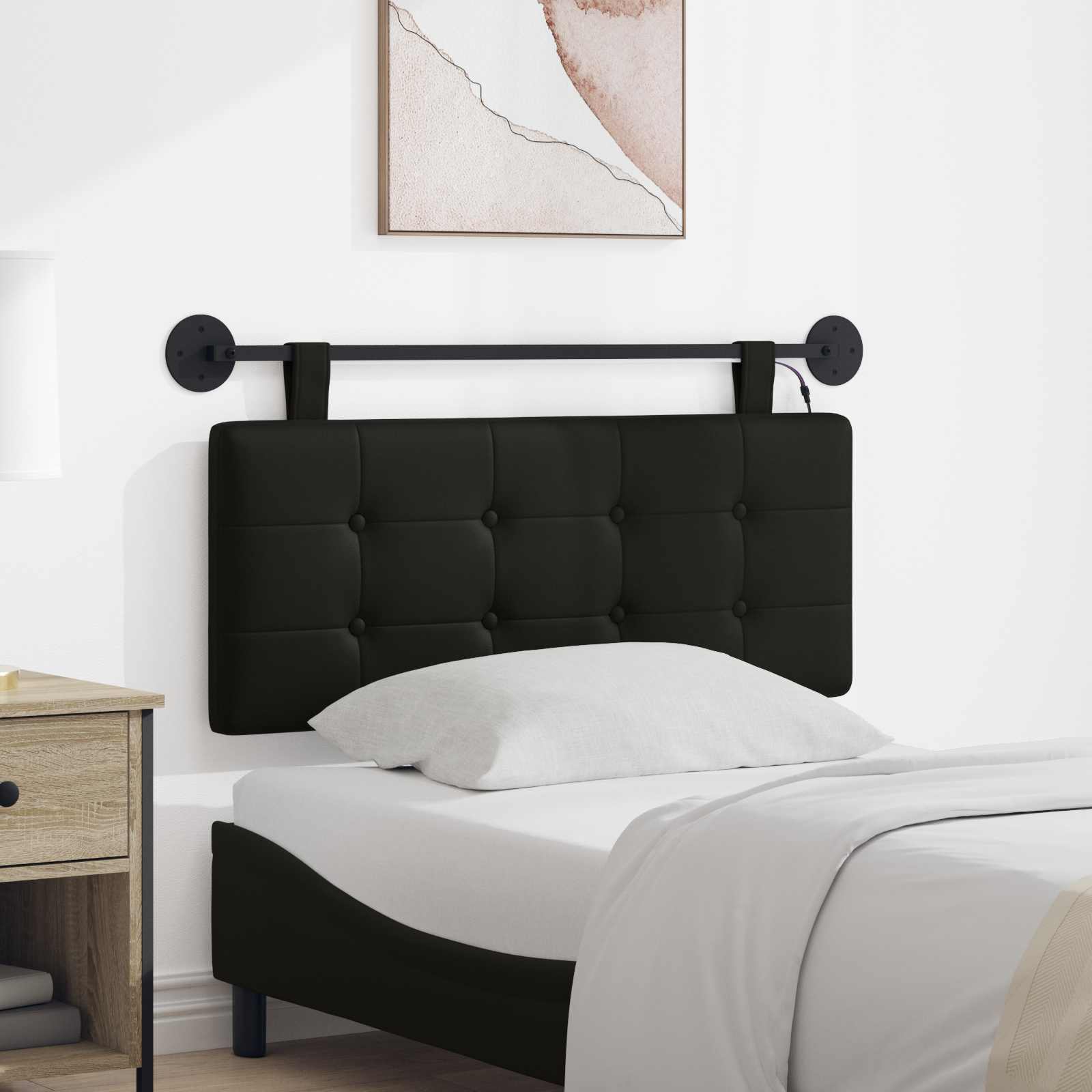 Hangend hoofdbord Met LED-verlichting Zwart Kunstleer – afbeelding 1