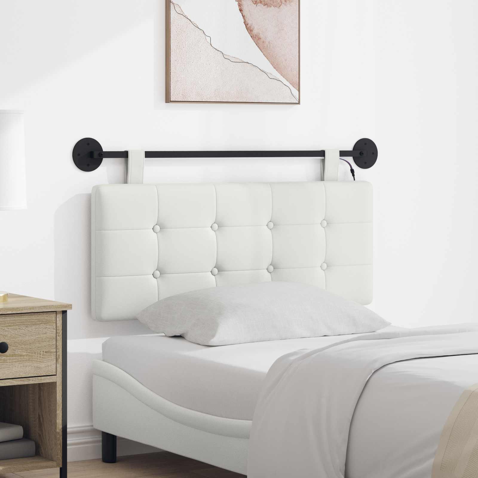 Hangend hoofdbord Met LED-verlichting Wit Kunstleer – afbeelding 1