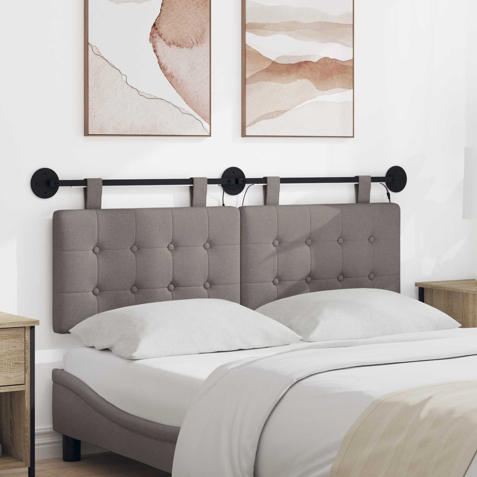 Hangend hoofdbord Met LED-verlichting Taupe Stof – afbeelding 1