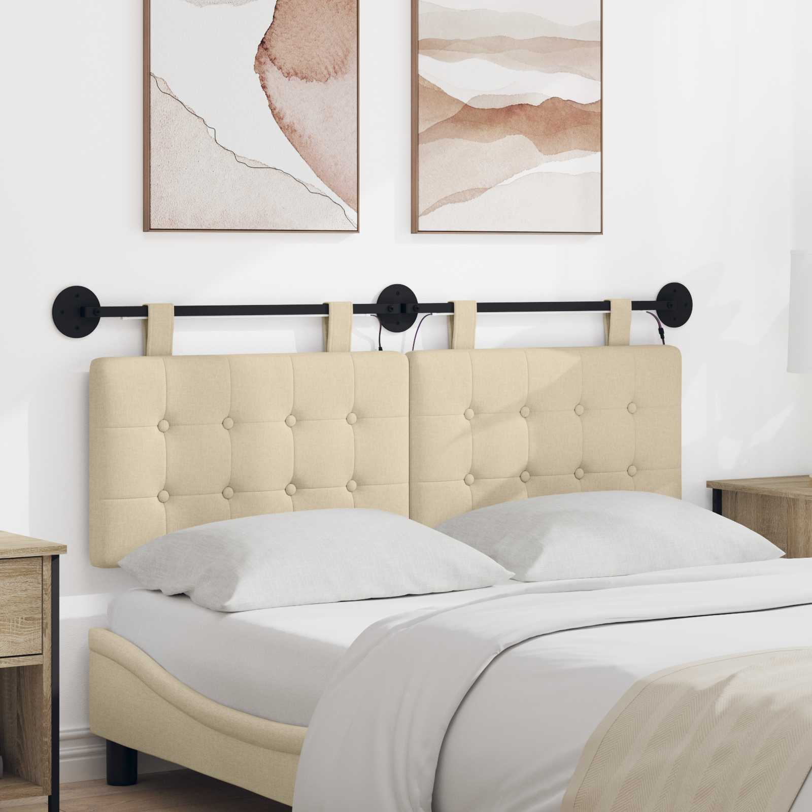Hangend hoofdbord Met LED-verlichting Crèmekleurig Stof – afbeelding 1
