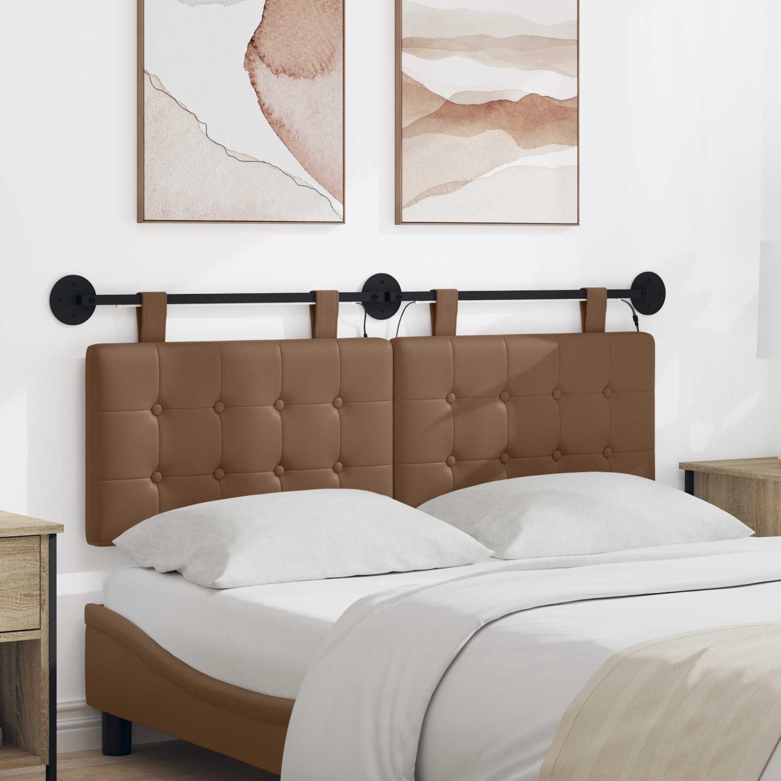 Hangend hoofdbord Met LED-verlichting Cappuccino Kunstleer – afbeelding 1