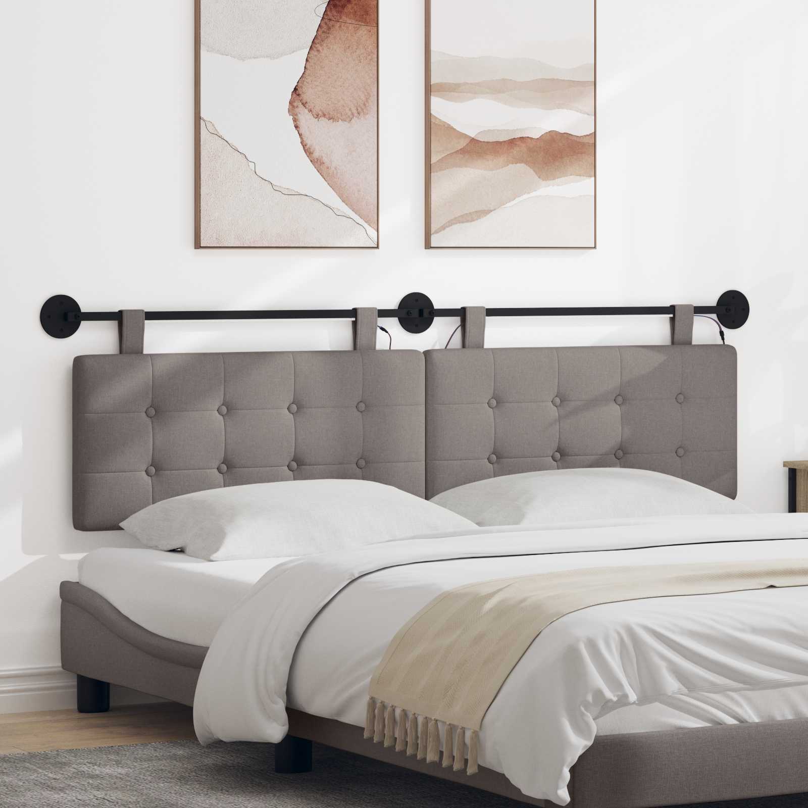 Hangend hoofdbord Met LED-verlichting Taupe Stof
