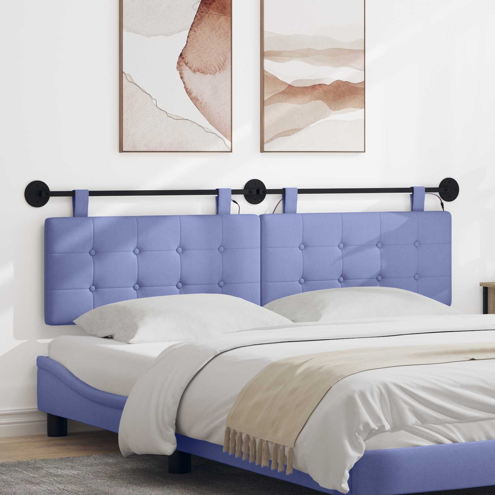 Hangend hoofdbord Met LED-verlichting Jeans Blauw Stof