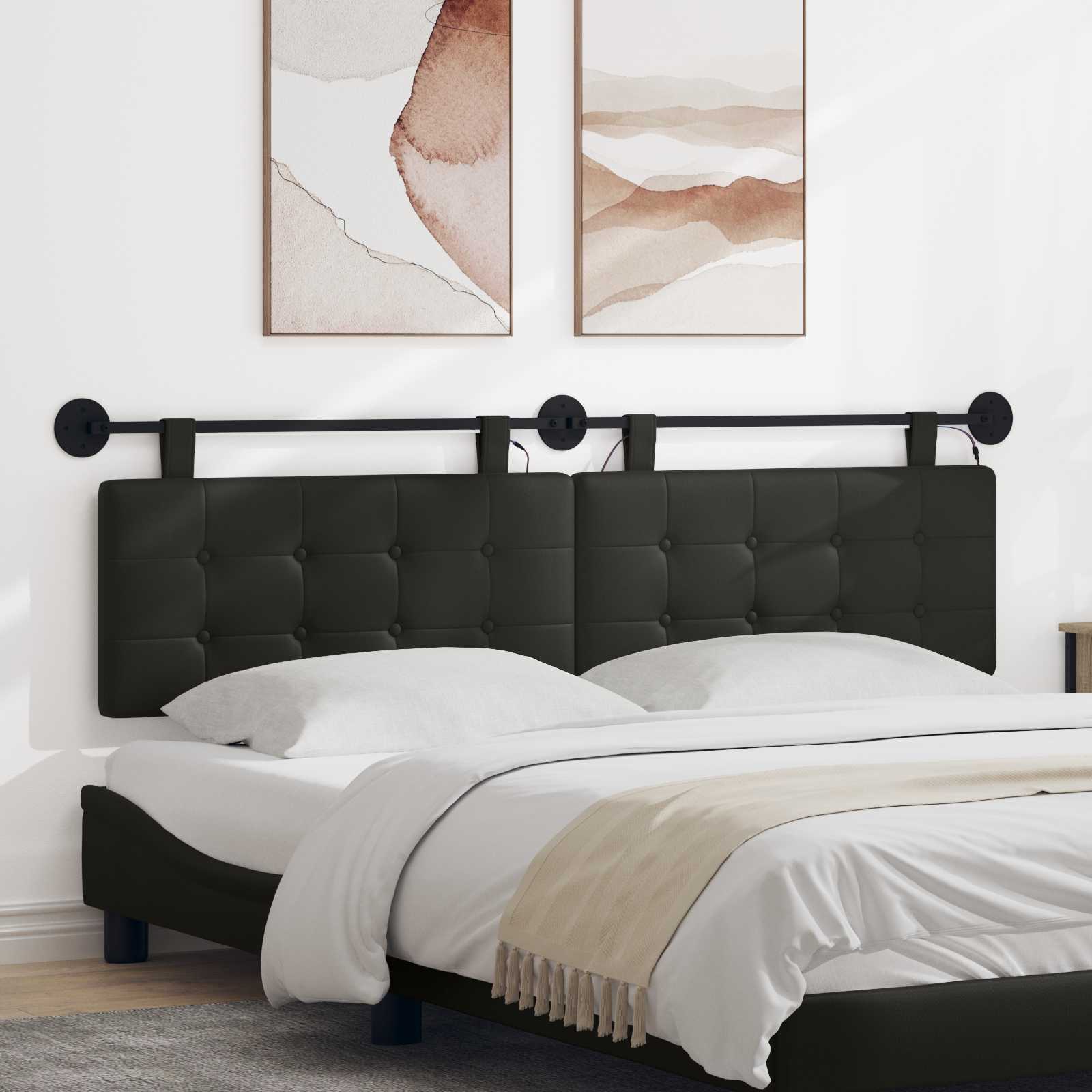 Hangend hoofdbord Met LED-verlichting Zwart Kunstleer – afbeelding 1