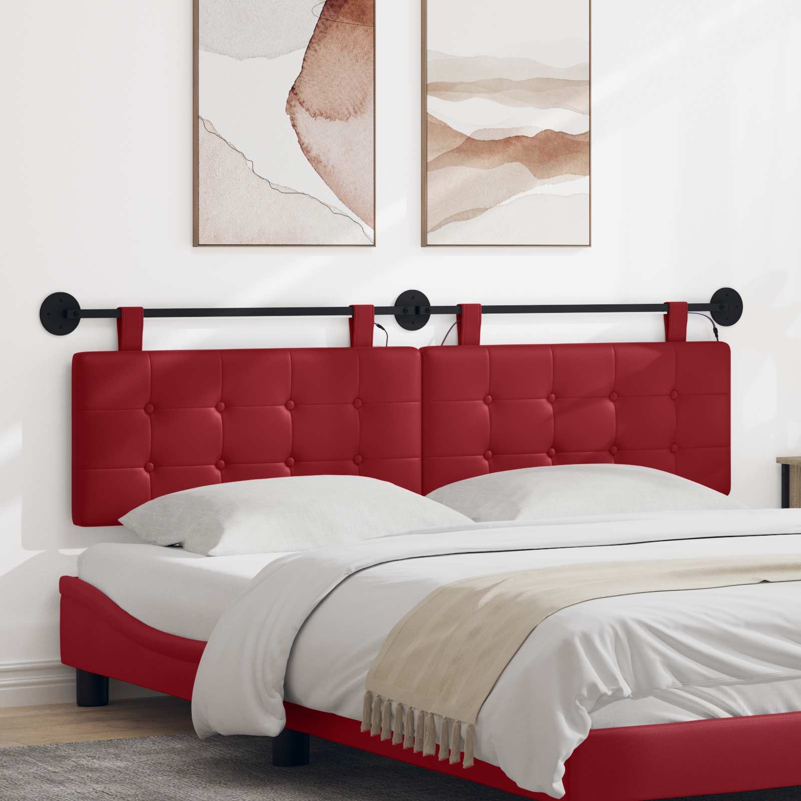 Hangend hoofdbord Met LED-verlichting Wijnrood Kunstleer – afbeelding 1