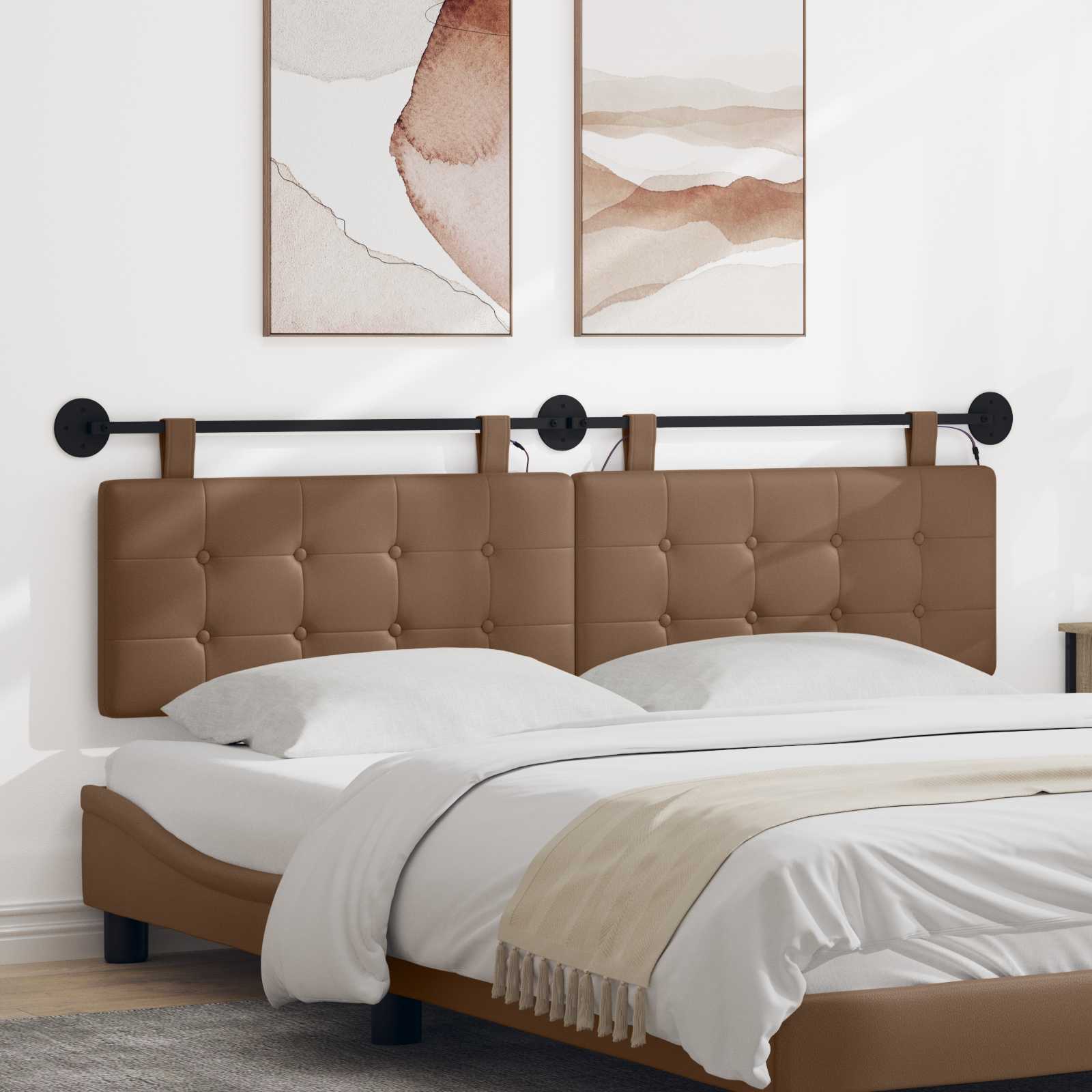 Hangend hoofdbord Met LED-verlichting Cappuccino Kunstleer – afbeelding 1