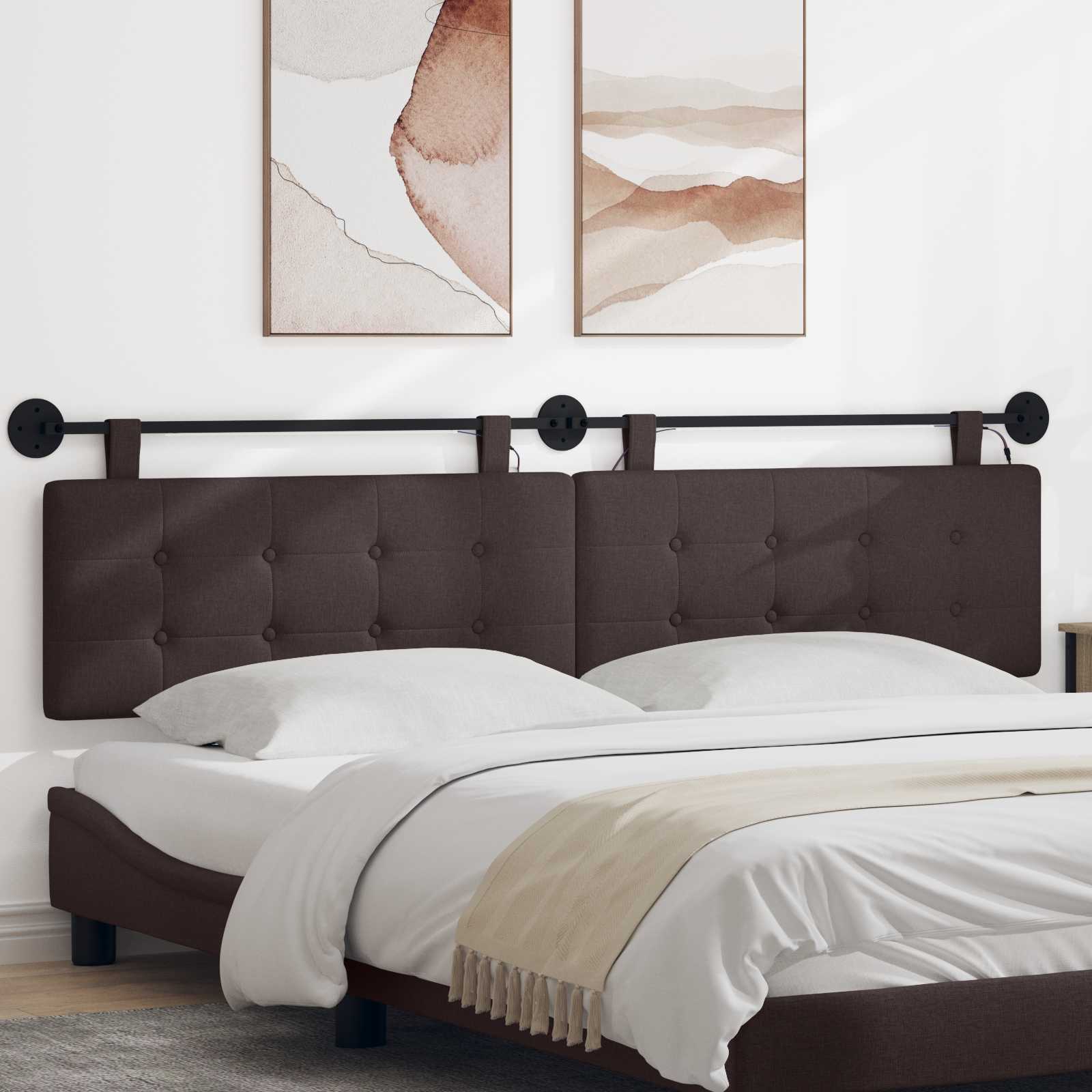 Hangend hoofdbord Met LED-verlichting Donkerbruin Stof – afbeelding 1