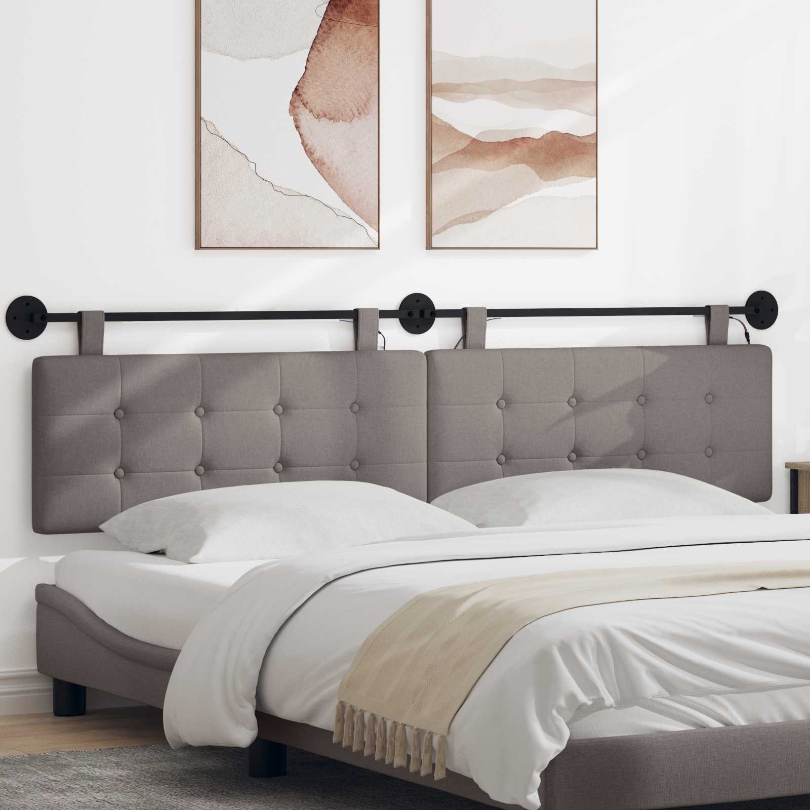 Hangend hoofdbord Met LED-verlichting Taupe Stof – afbeelding 1