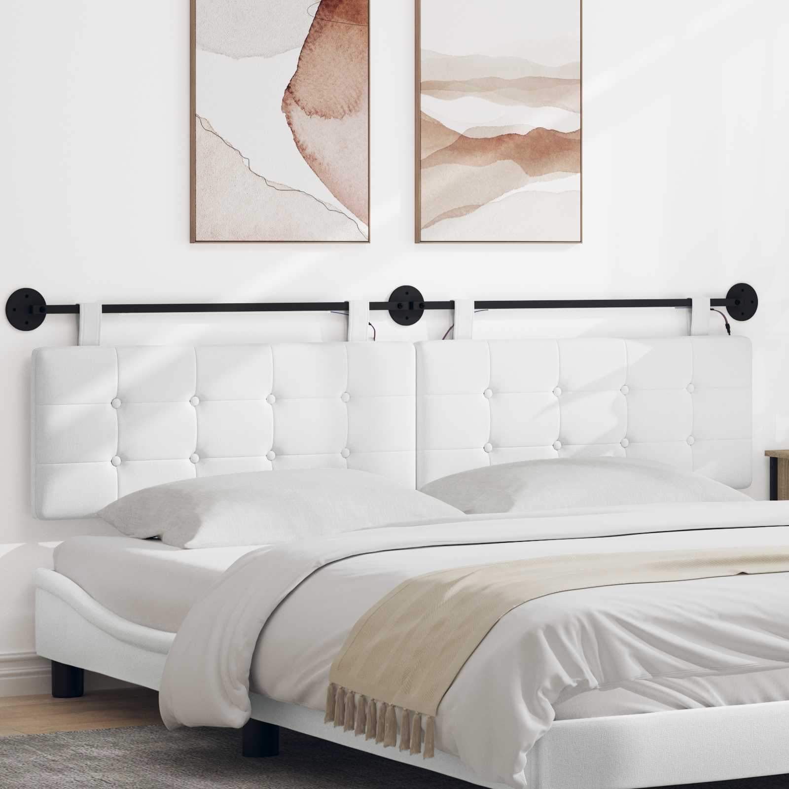 Hangend hoofdbord Met LED-verlichting Wit Stof – afbeelding 1