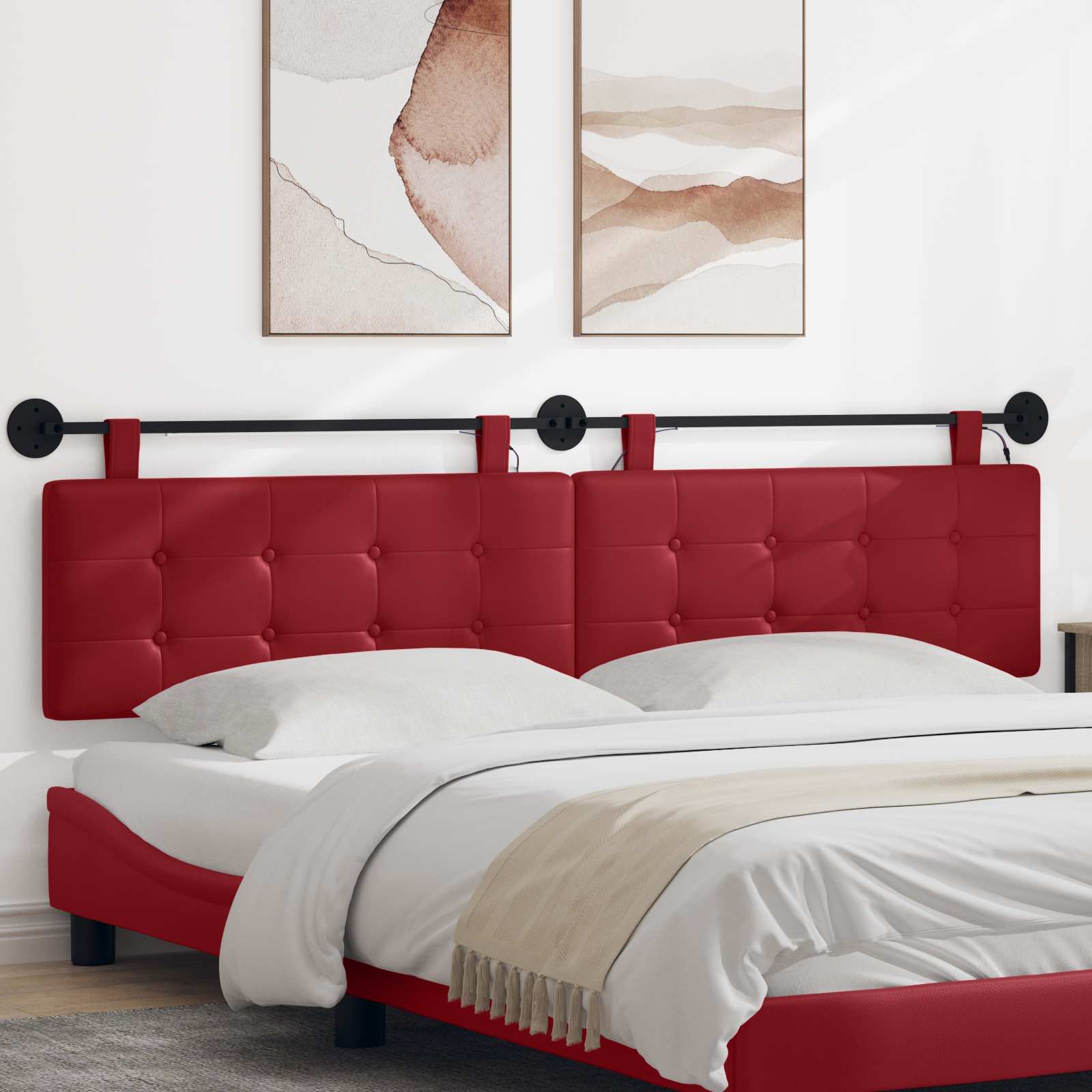 Hangend hoofdbord Met LED-verlichting Wijnrood Kunstleer – afbeelding 1