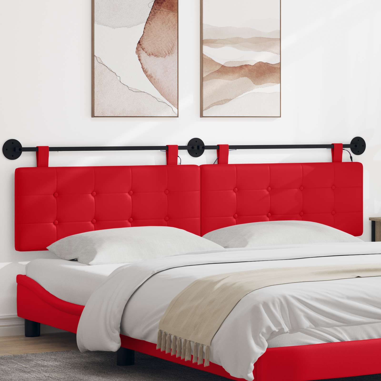 Hangend hoofdbord Met LED-verlichting Rood Kunstleer – afbeelding 1