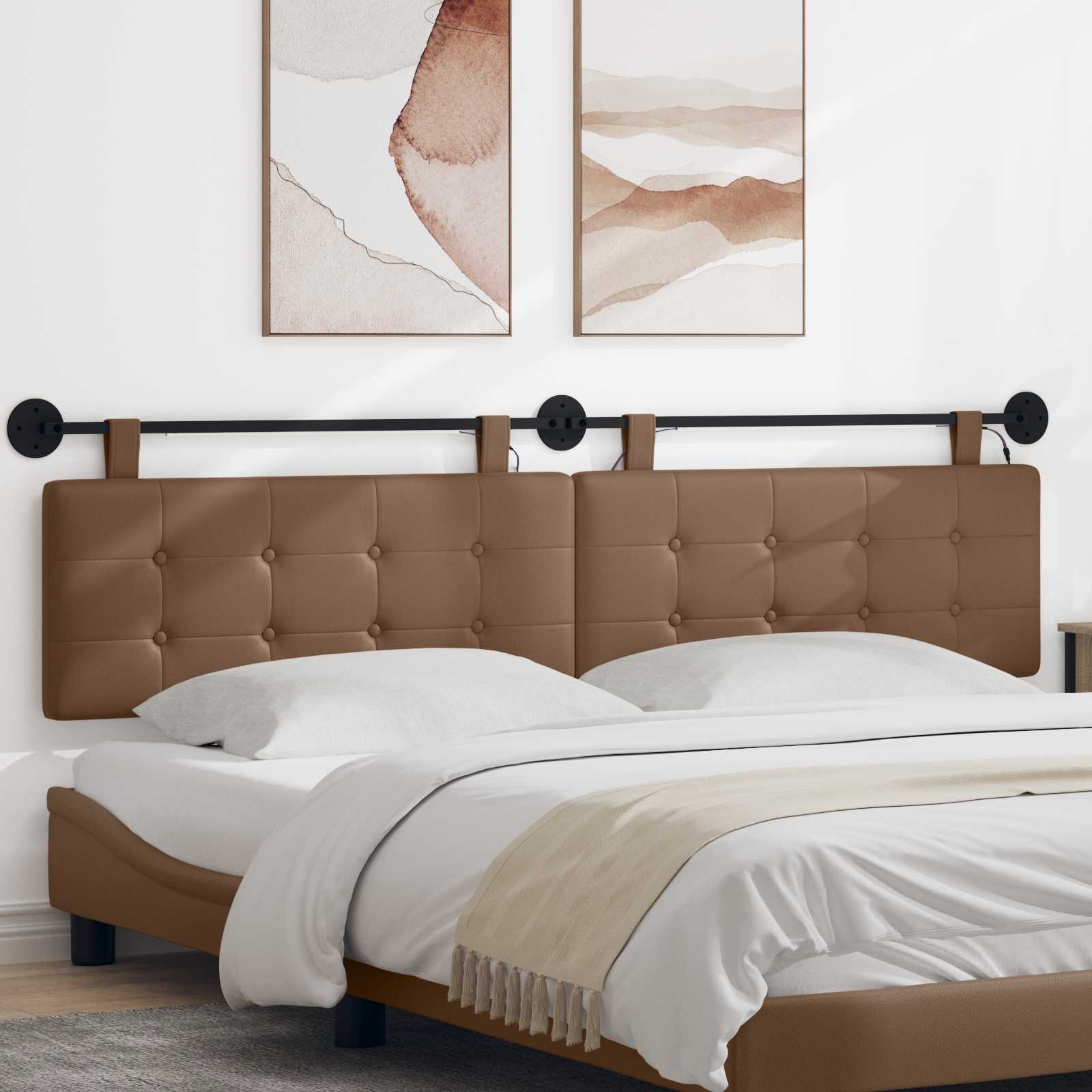 Hangend hoofdbord Met LED-verlichting Cappuccino Kunstleer