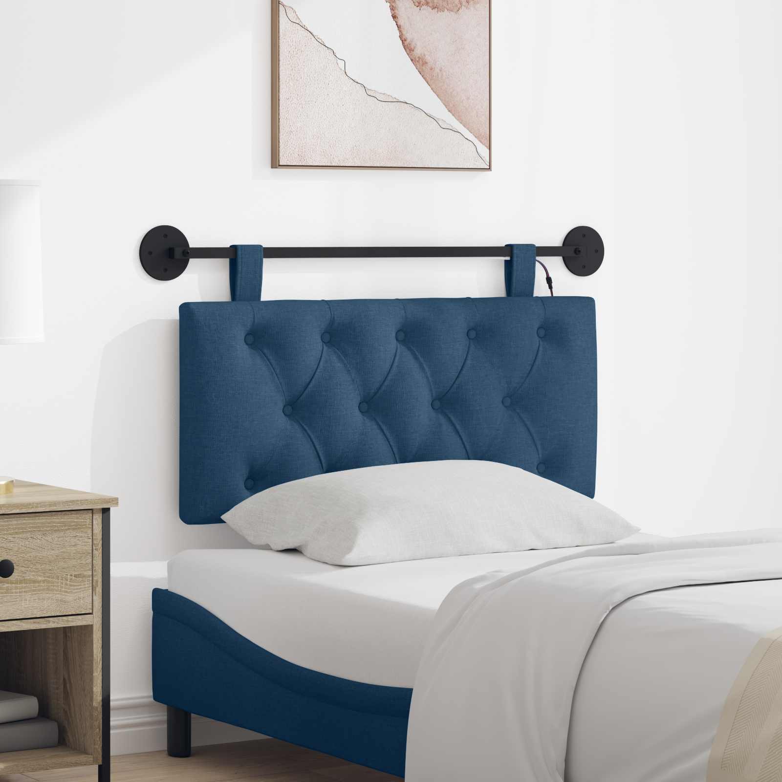 Hangend hoofdbord Met LED-verlichting Blauw Stof – afbeelding 1