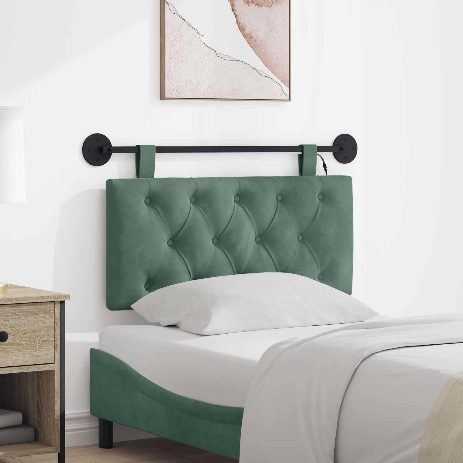 Hangend hoofdbord Met LED-verlichting Zeegroen Fluweel – afbeelding 1