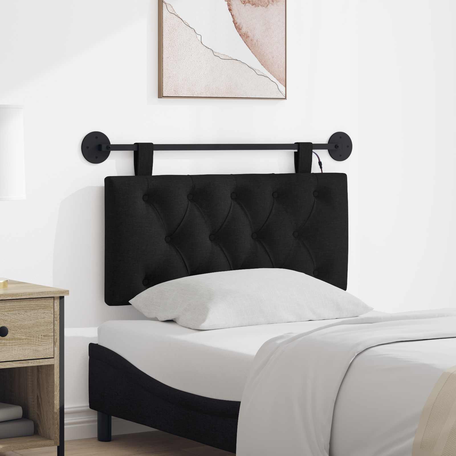 Hangend hoofdbord Met LED-verlichting Zwart Stof – afbeelding 1