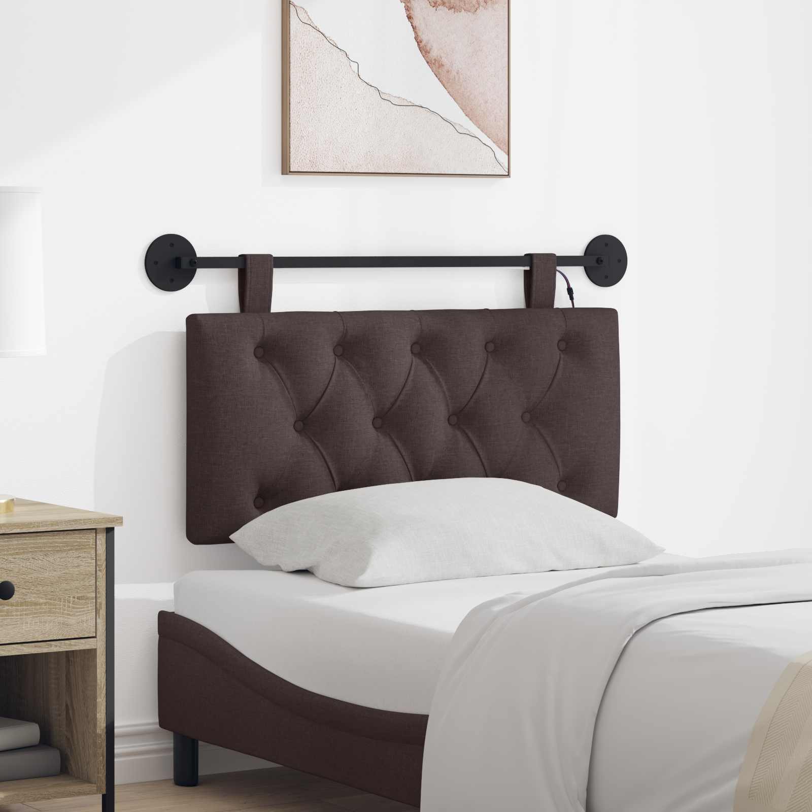Hangend hoofdbord Met LED-verlichting Donkerbruin Stof – afbeelding 1
