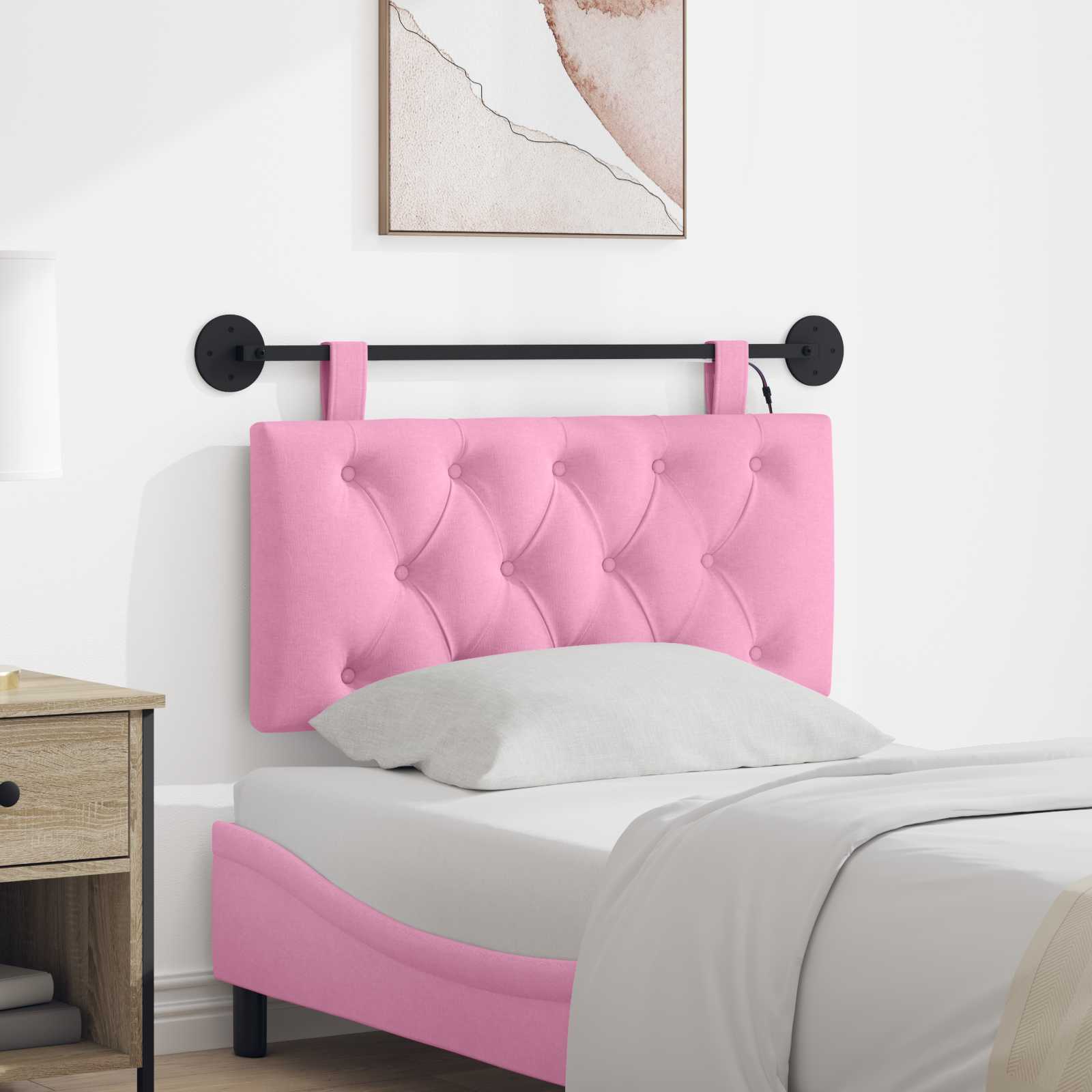 Hangend hoofdbord Met LED-verlichting Roze Stof – afbeelding 1