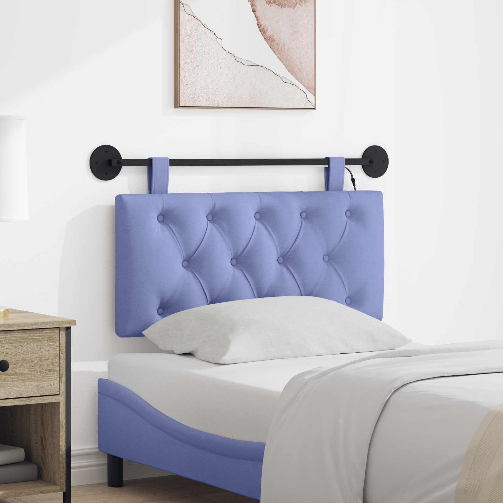 Hangend hoofdbord Met LED-verlichting Jeans Blauw Stof – afbeelding 1