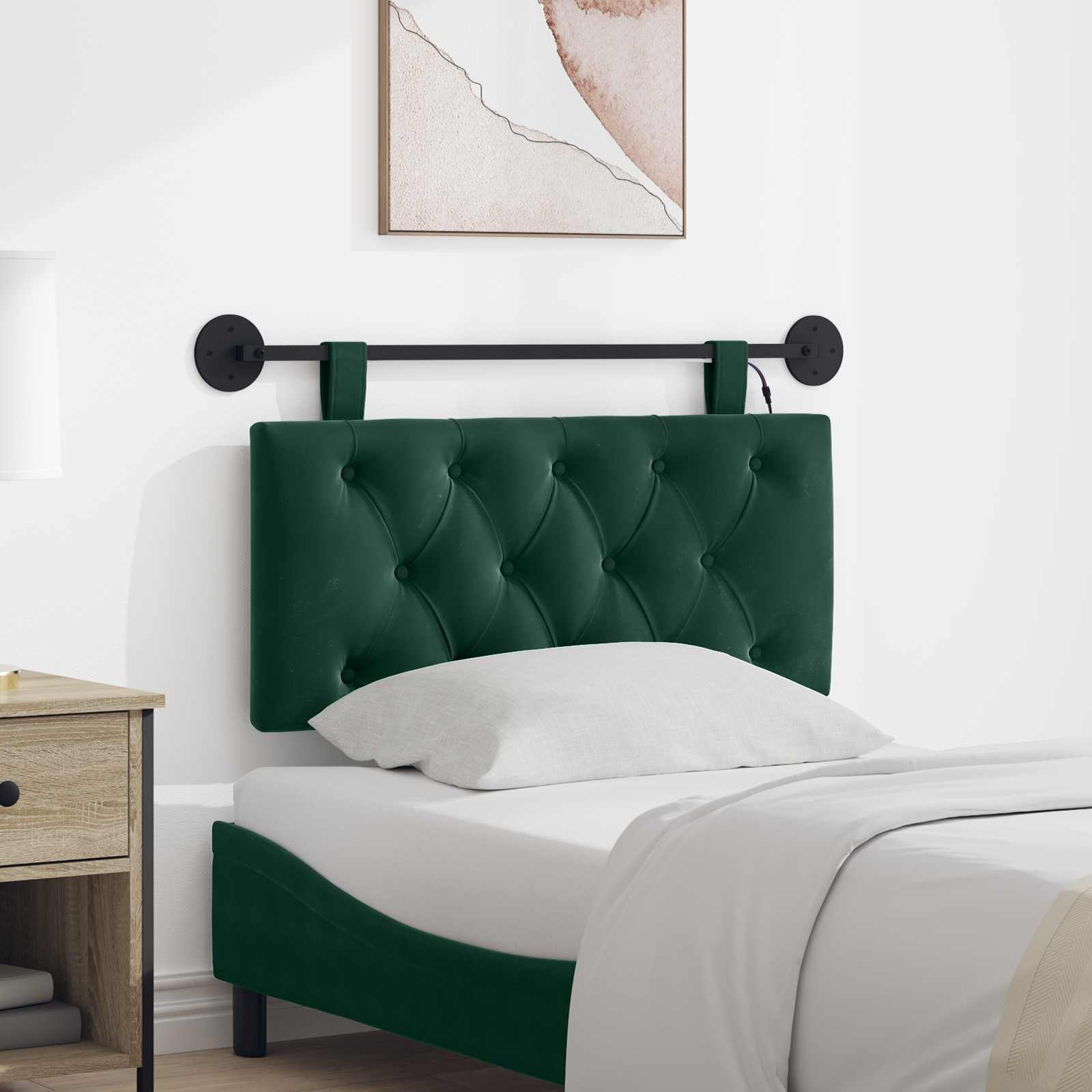 Hangend hoofdbord Met LED-verlichting Donkergroen Fluweel – afbeelding 1