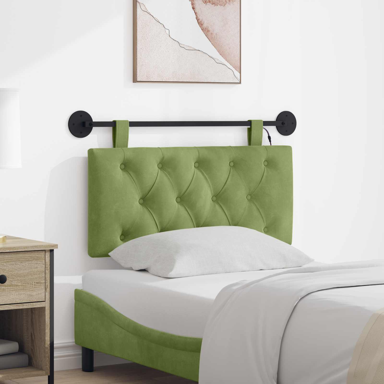 Hangend hoofdbord Met LED-verlichting Lichtgroen Fluweel – afbeelding 1