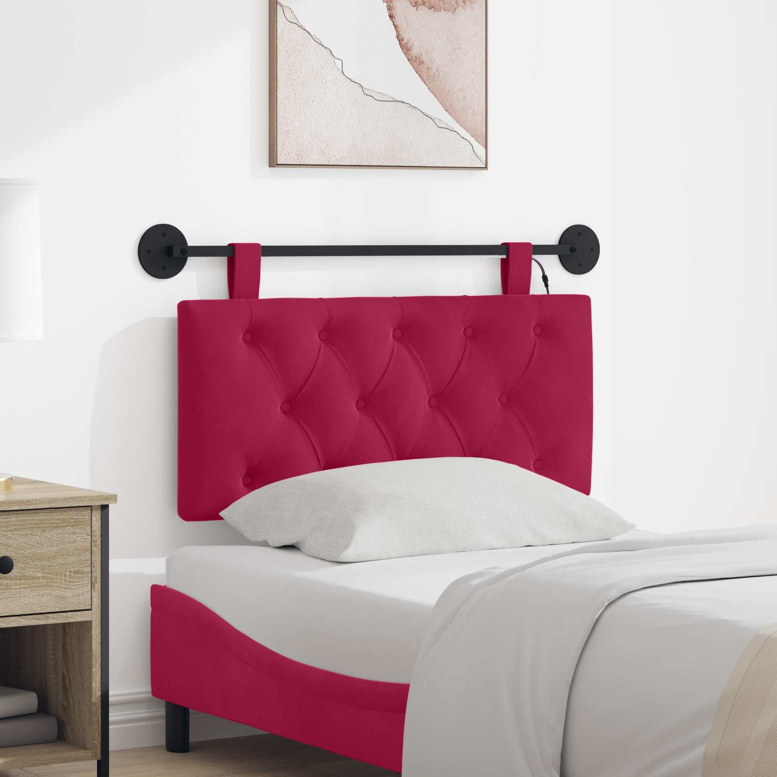 Hangend hoofdbord Met LED-verlichting Wijnrood Fluweel – afbeelding 1