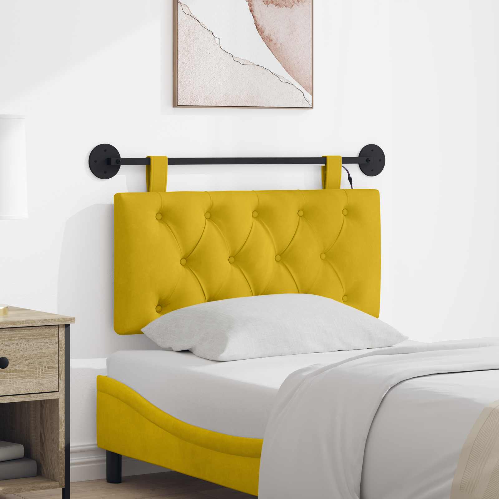 Hangend hoofdbord Met LED-verlichting Geel Fluweel – afbeelding 1