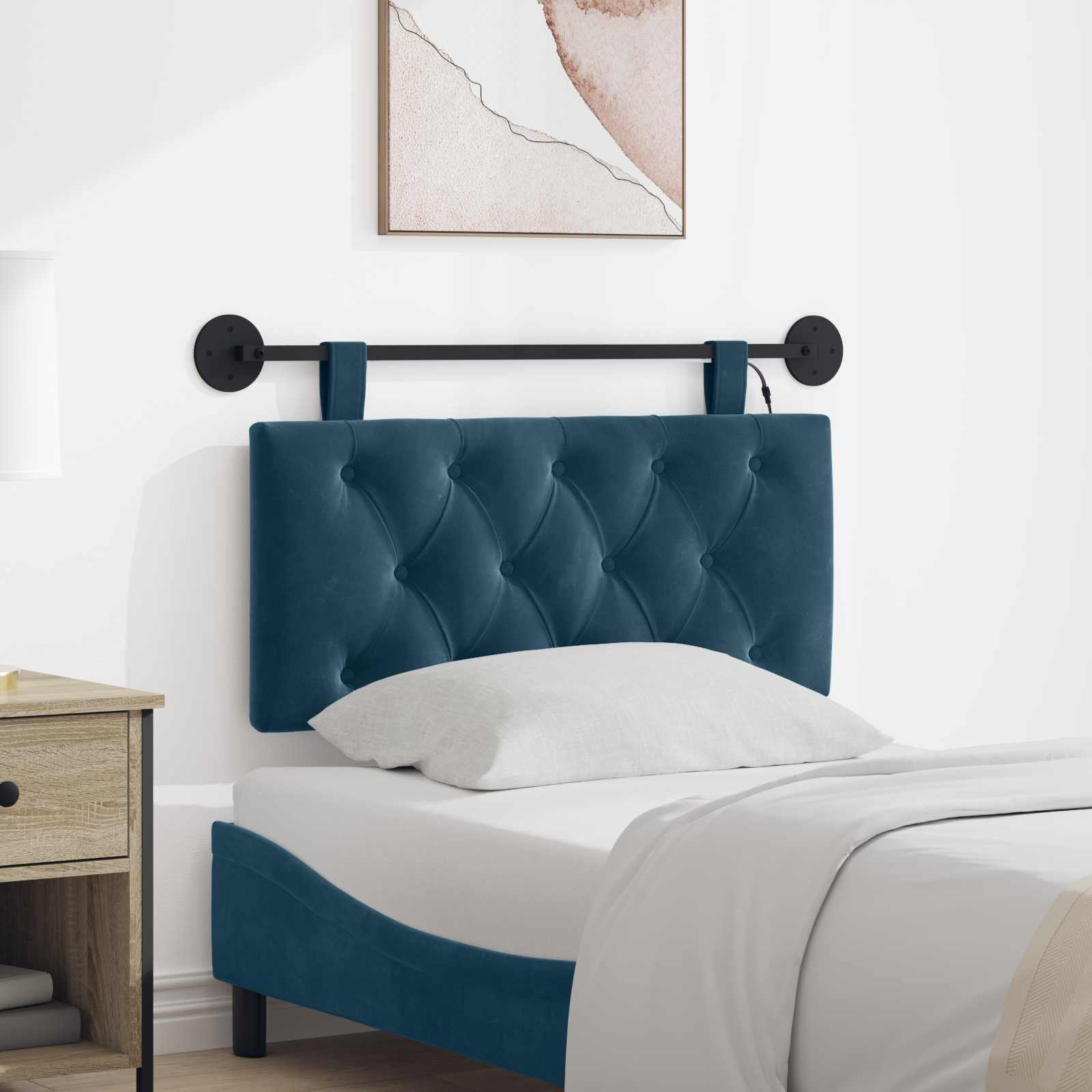 Hangend hoofdbord Met LED-verlichting Blauw Fluweel – afbeelding 1