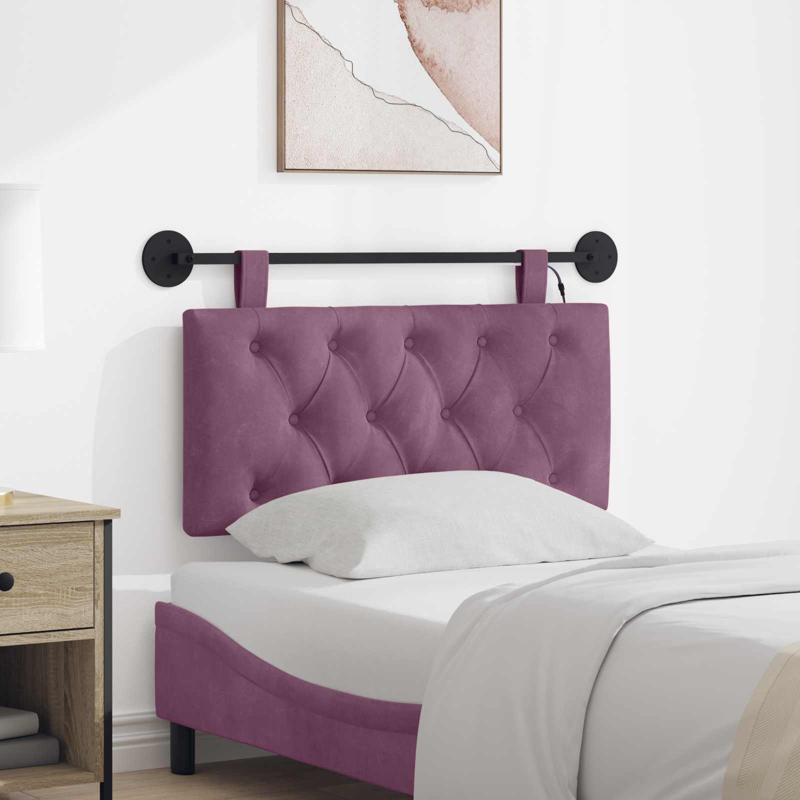 Hangend hoofdbord Met LED-verlichting Paars Fluweel – afbeelding 1