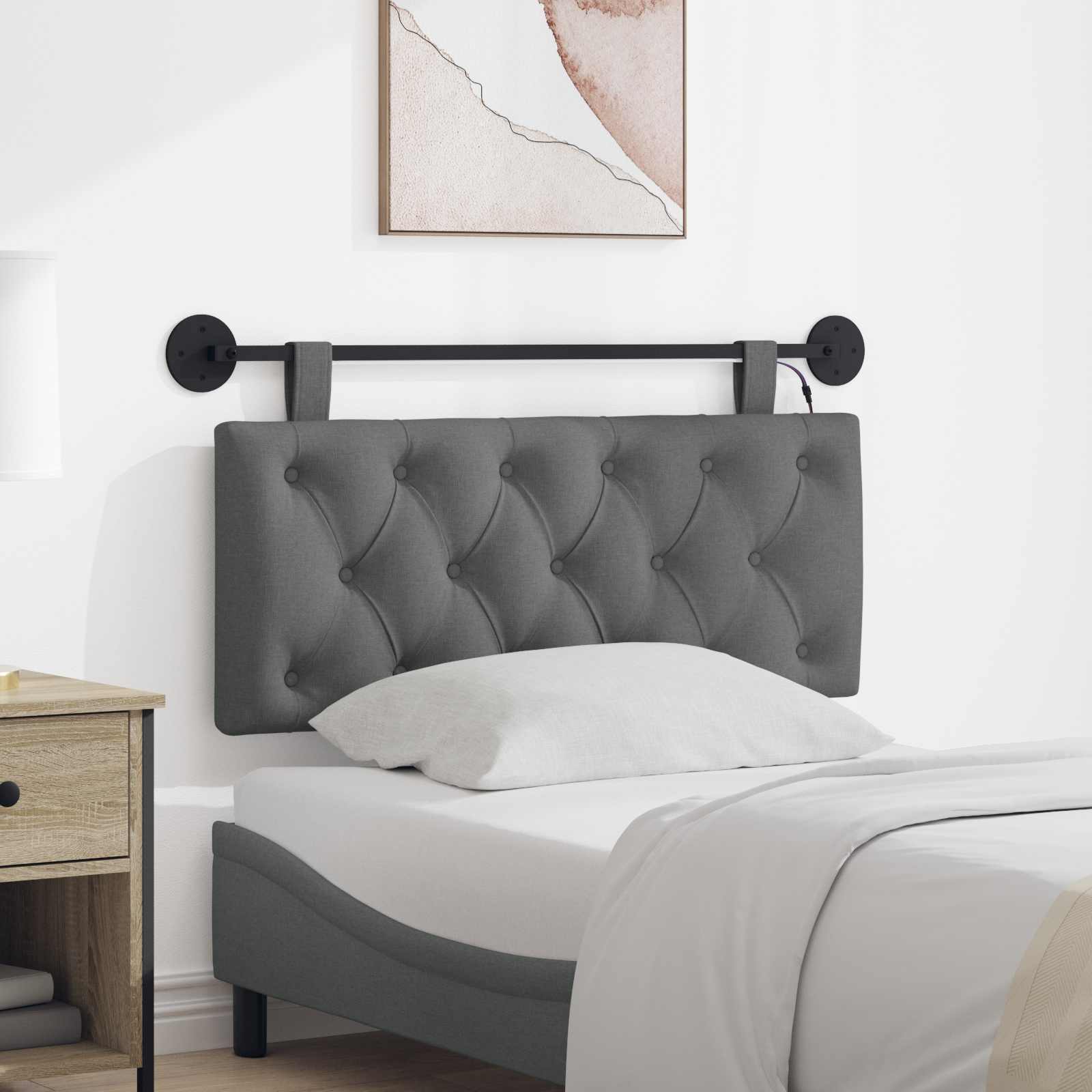 Hangend hoofdbord Met LED-verlichting Donkergrijs Stof – afbeelding 1