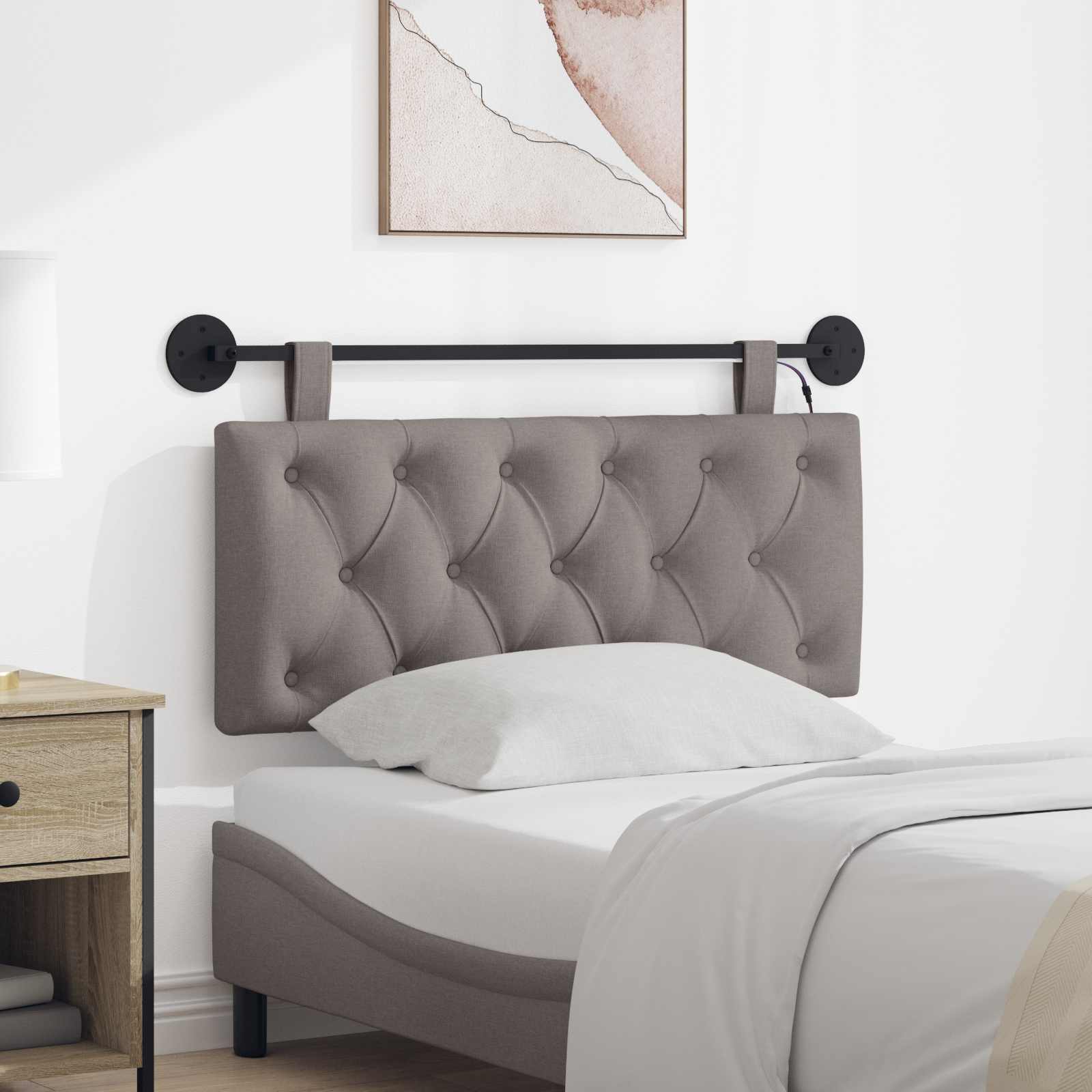 Hangend hoofdbord Met LED-verlichting Taupe Stof – afbeelding 1