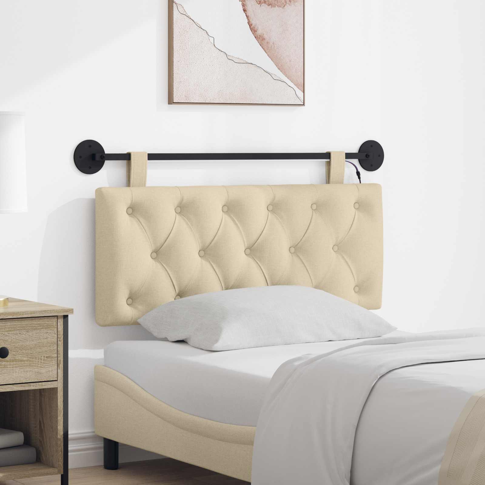 Hangend hoofdbord Met LED-verlichting Crèmekleurig Stof