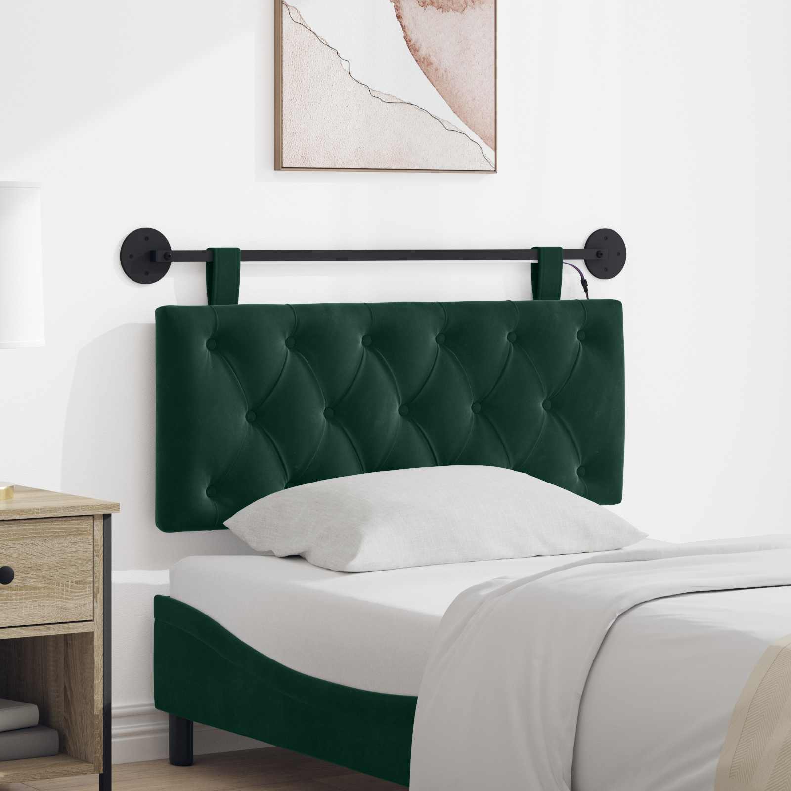 Hangend hoofdbord Met LED-verlichting Donkergroen Fluweel – afbeelding 1