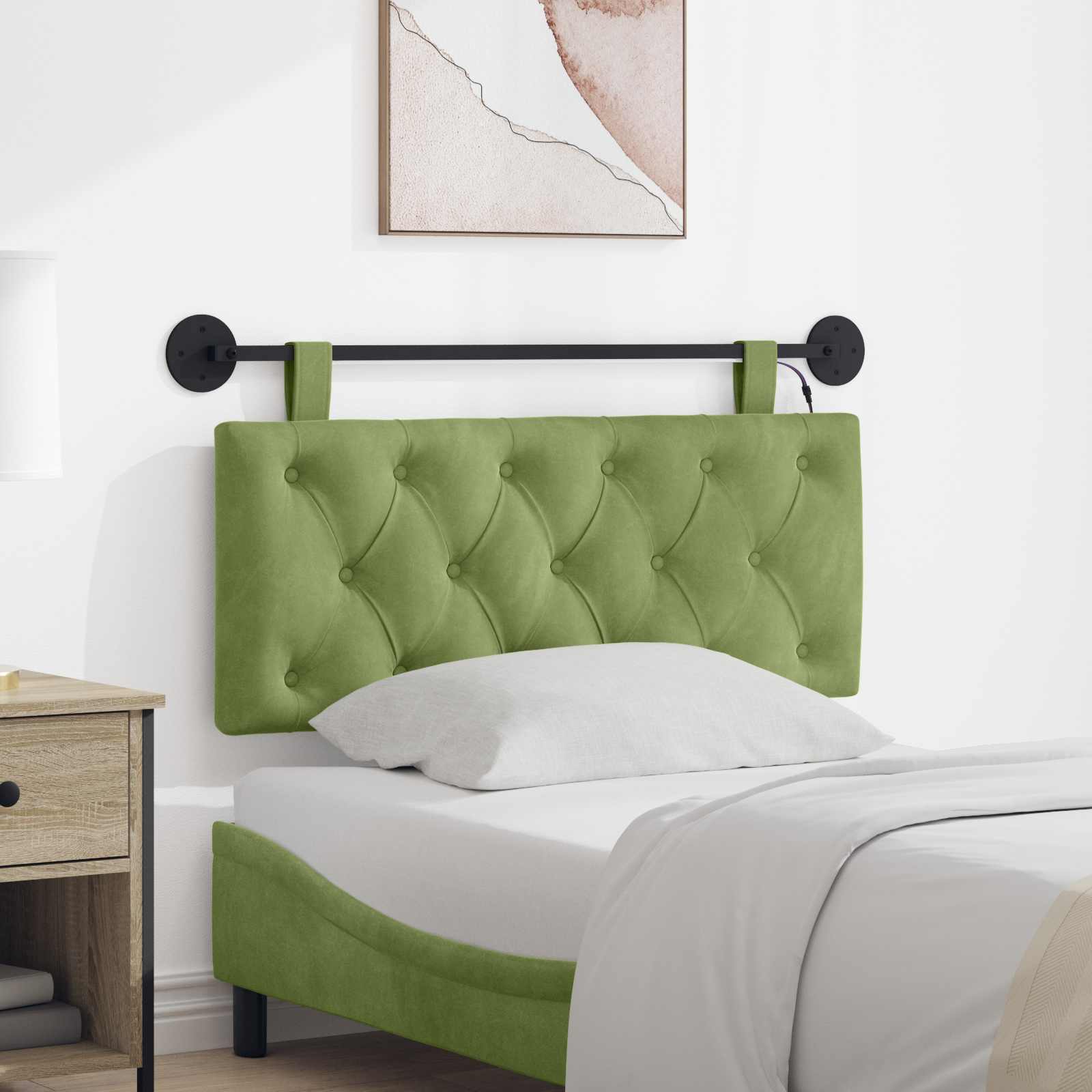 Hangend hoofdbord Met LED-verlichting Lichtgroen Fluweel – afbeelding 1