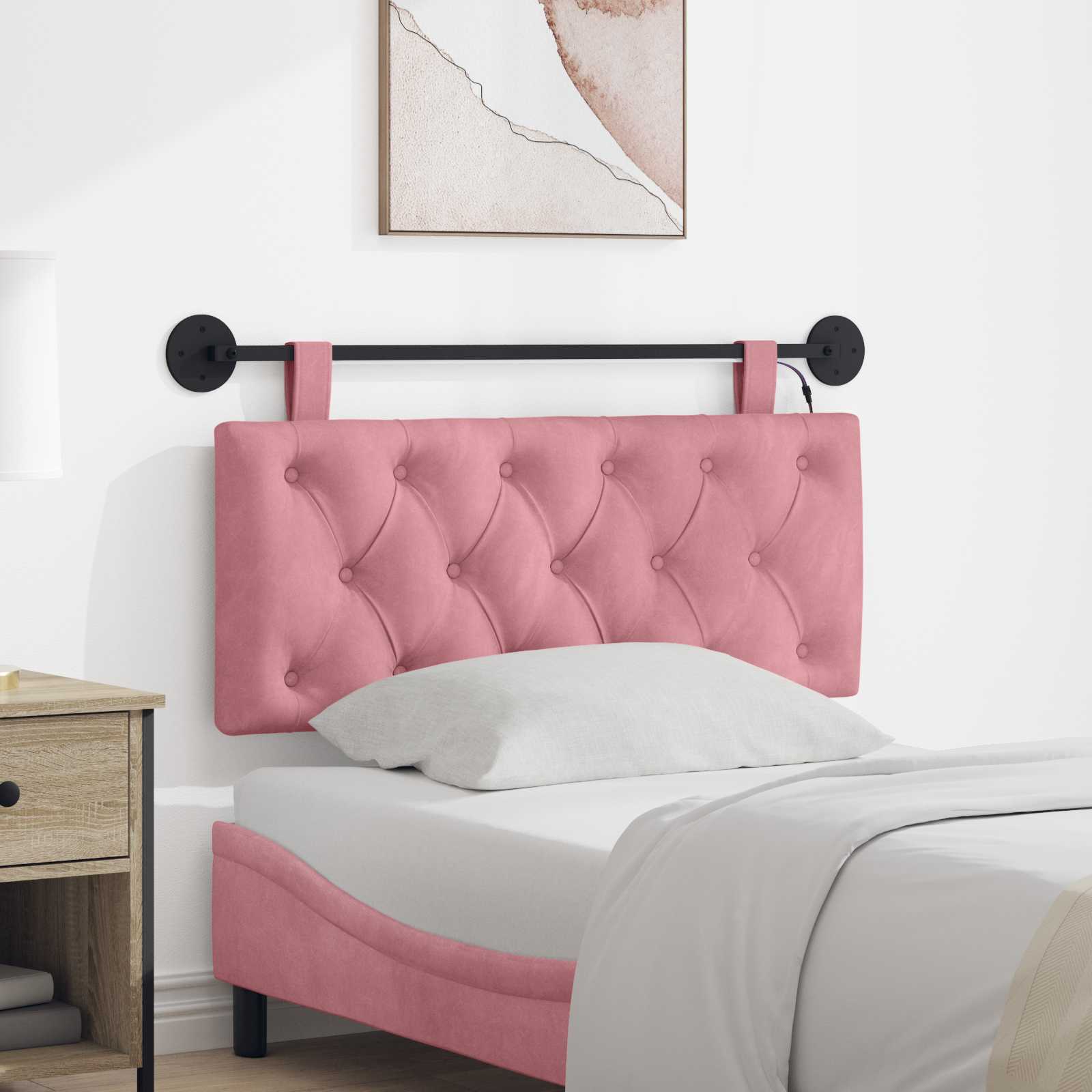 Hangend hoofdbord Met LED-verlichting Roze Fluweel – afbeelding 1