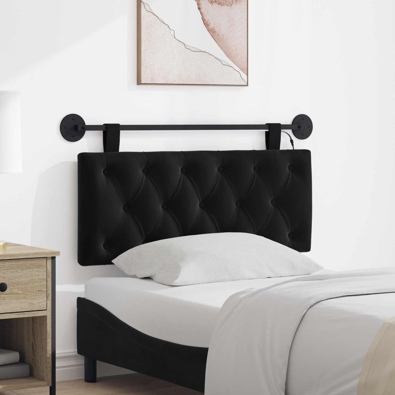 Hangend hoofdbord Met LED-verlichting Zwart Fluweel – afbeelding 1