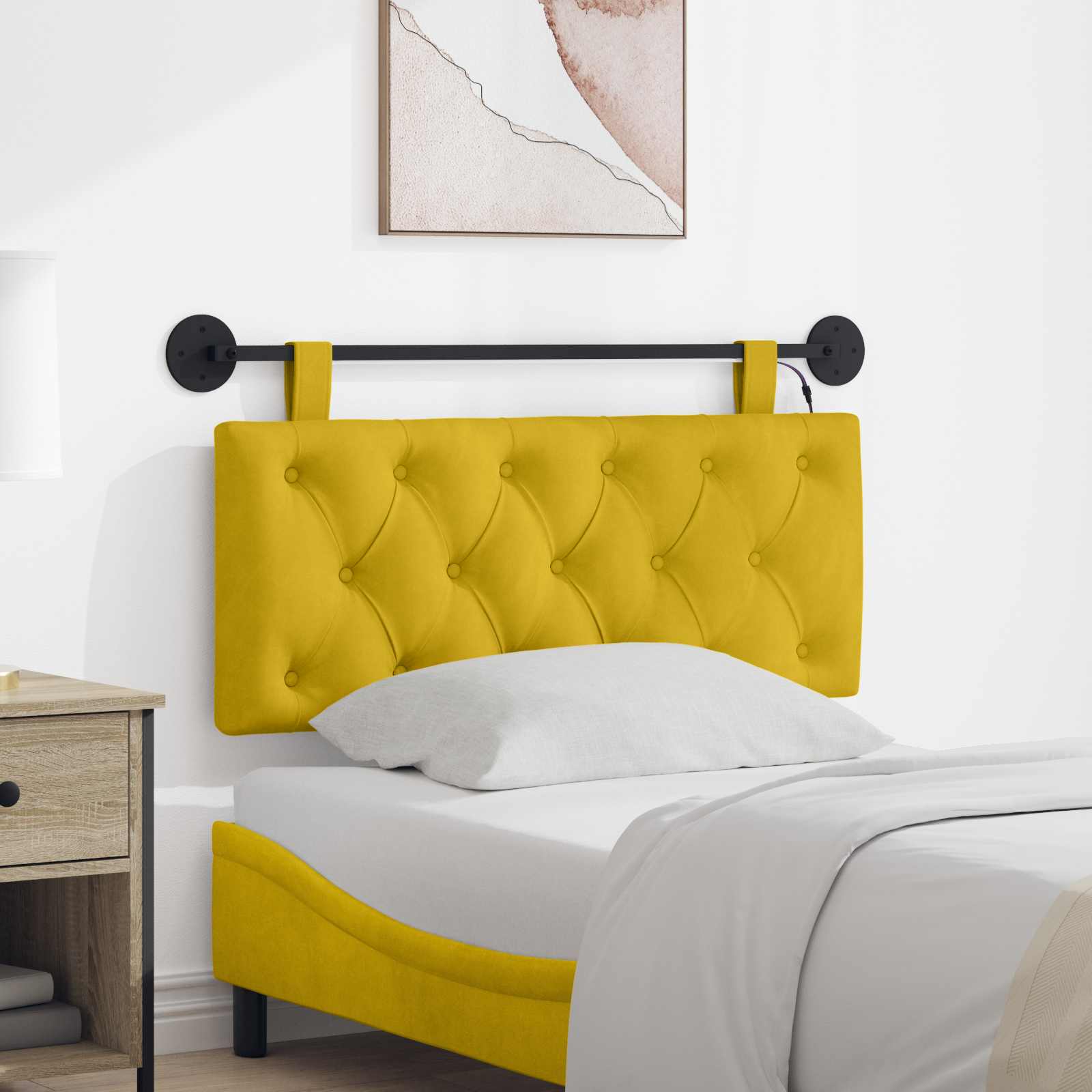 Hangend hoofdbord Met LED-verlichting Geel Fluweel – afbeelding 1