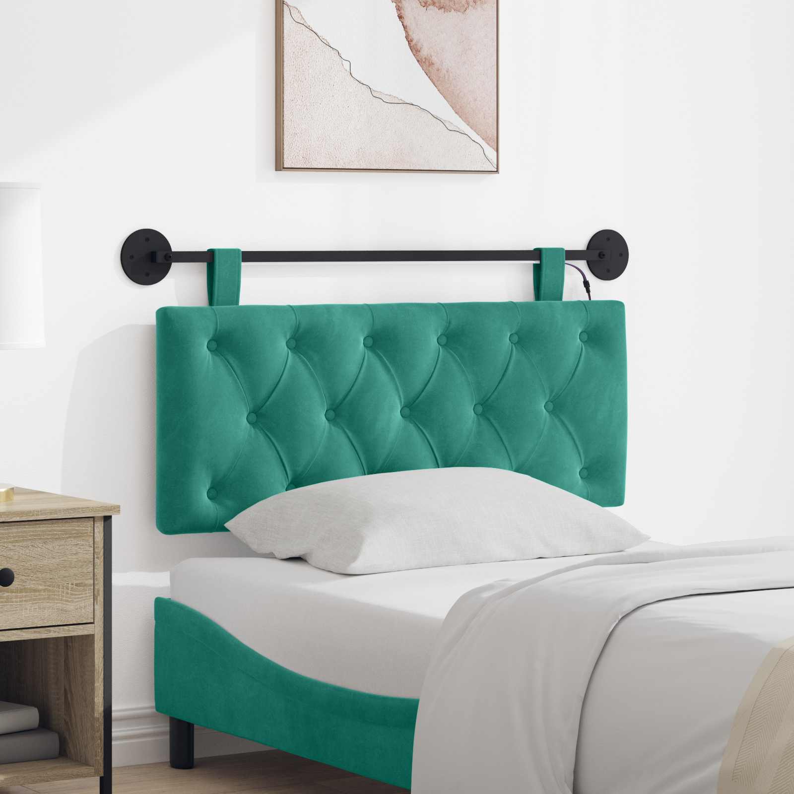 Hangend hoofdbord Met LED-verlichting Turquoise Fluweel – afbeelding 1