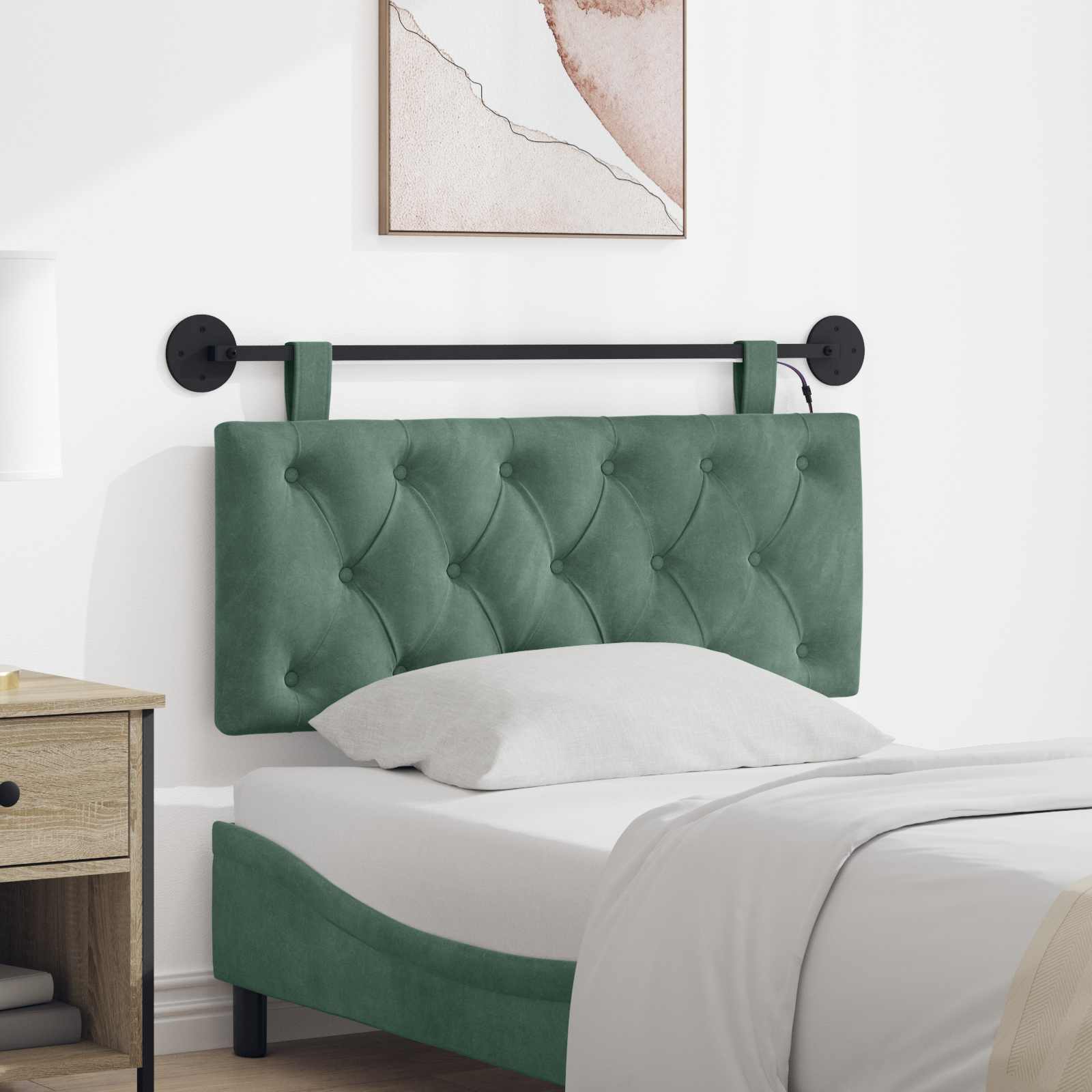 Hangend hoofdbord Met LED-verlichting Zeegroen Fluweel – afbeelding 1