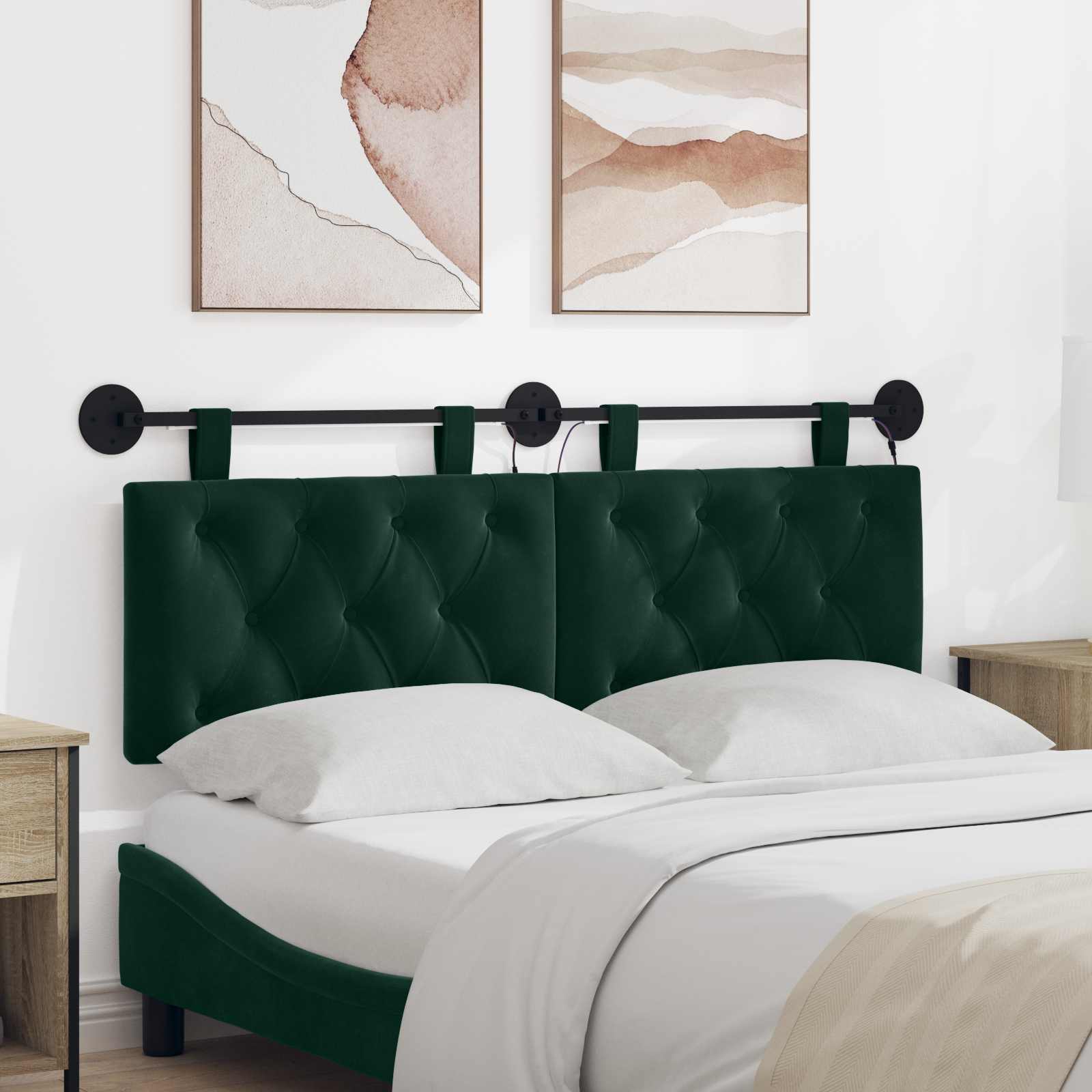 Hangend hoofdbord Met LED-verlichting Donkergroen Fluweel – afbeelding 1