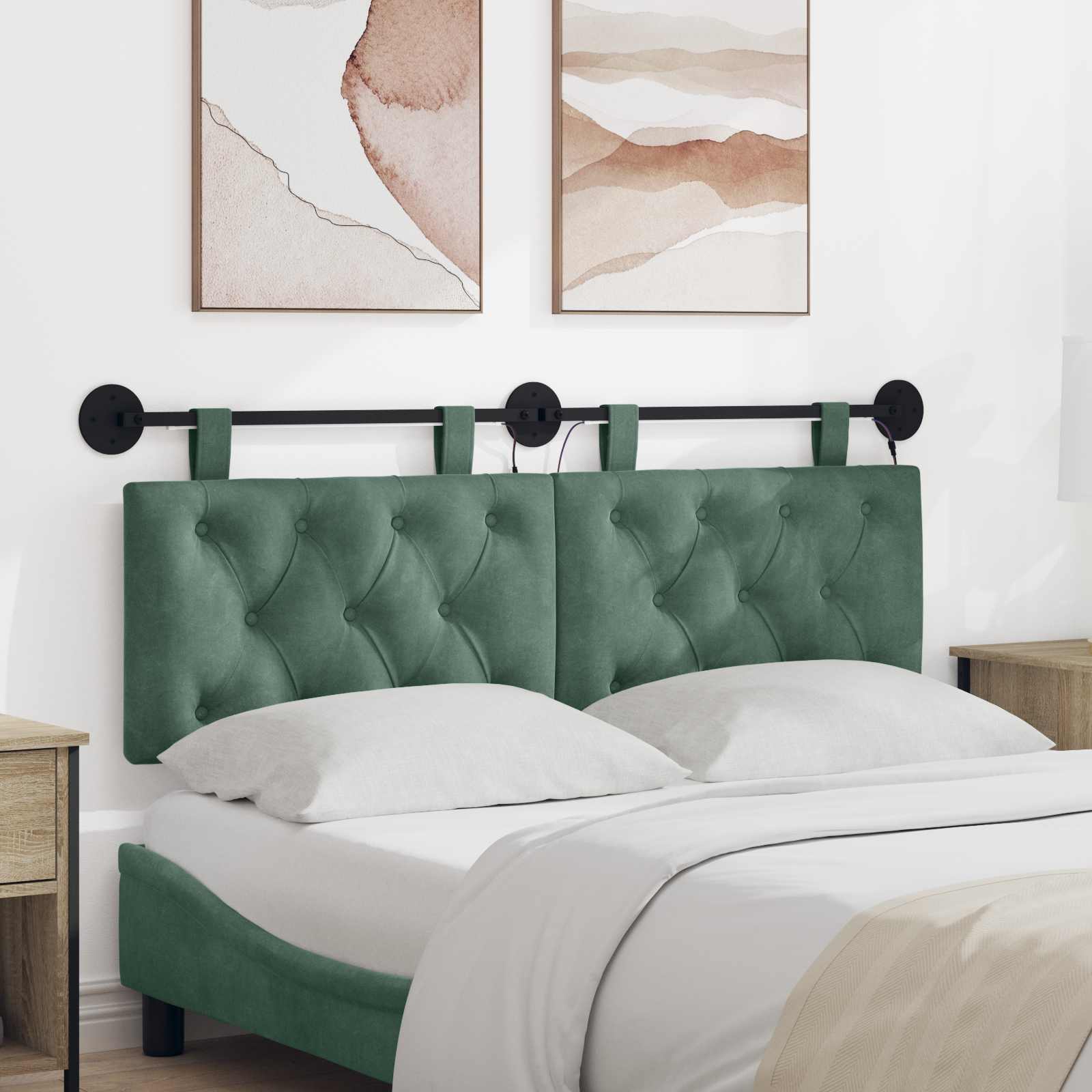 Hangend hoofdbord Met LED-verlichting Zeegroen Fluweel – afbeelding 1