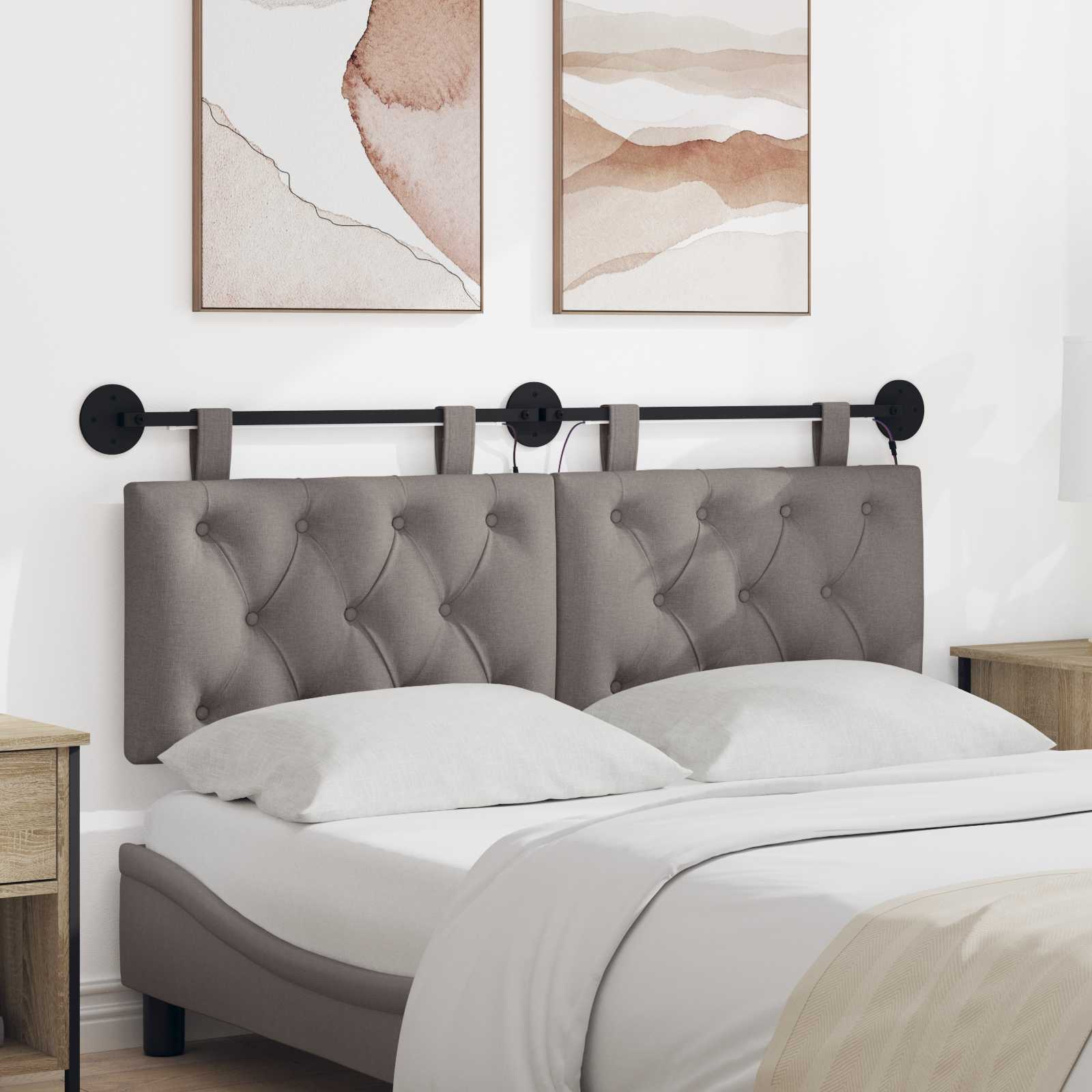 Hangend hoofdbord Met LED-verlichting Taupe Stof – afbeelding 1